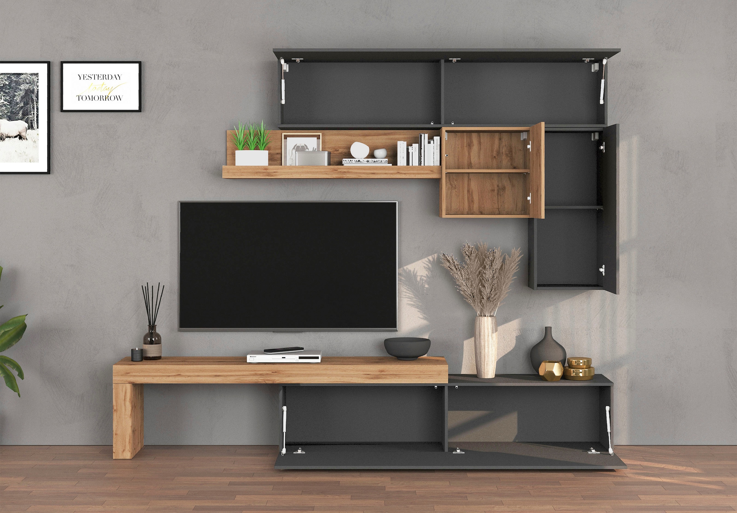 INOSIGN Wohnwand »Chronos Wohnwand, Medienwand, 5-er set«, (Set, 5 St.), ca. 270 cm mit Hängeschränke, Würfel, Regal, Lowboard, Made in Italy