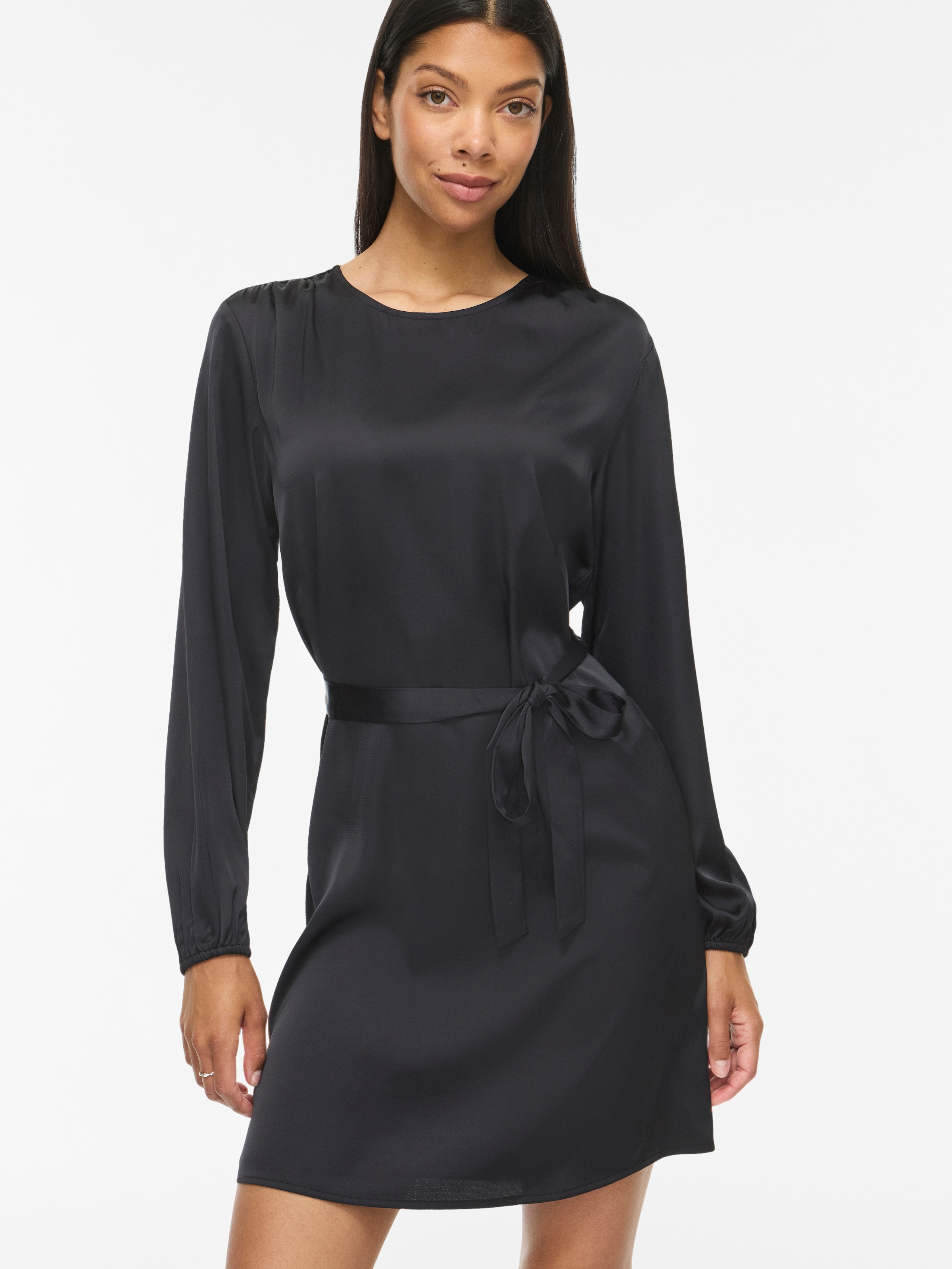Vila Minikleid "VIENNA RAVENNA L/S O-NECK DRESS - NOOS" lockere Passform, aus Kunstfaser, pflegeleicht