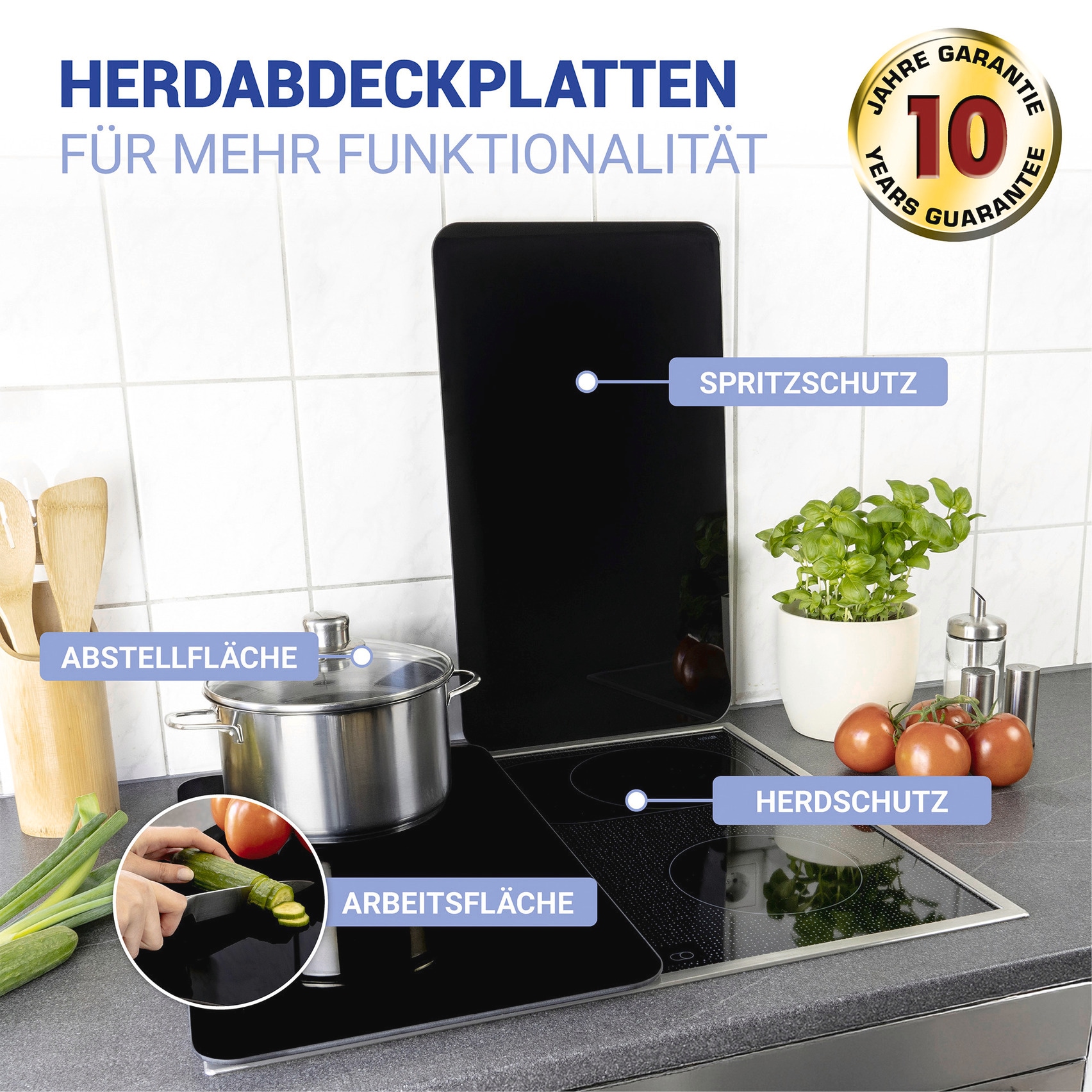 WENKO Herd-Abdeckplatte »Universal Modell Schwarz«, (Set, 2 tlg.), Herdabdeckung für alle Herdarten, kratzfest, mit rutschfesten Füssen