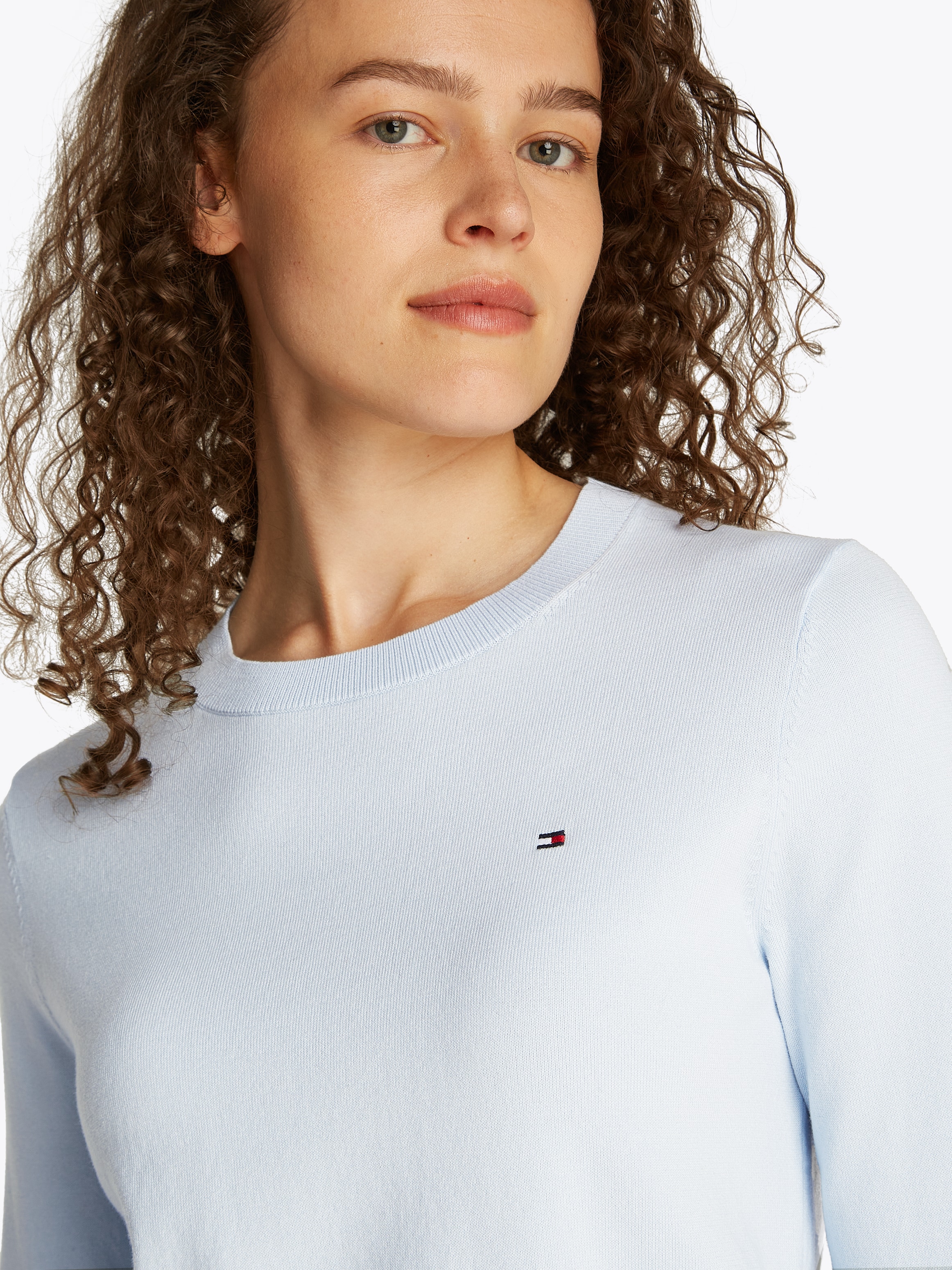 Tommy Hilfiger Rundhalspullover »CO JERSEY STITCH LS C-NK SWT«, mit Logostickerei