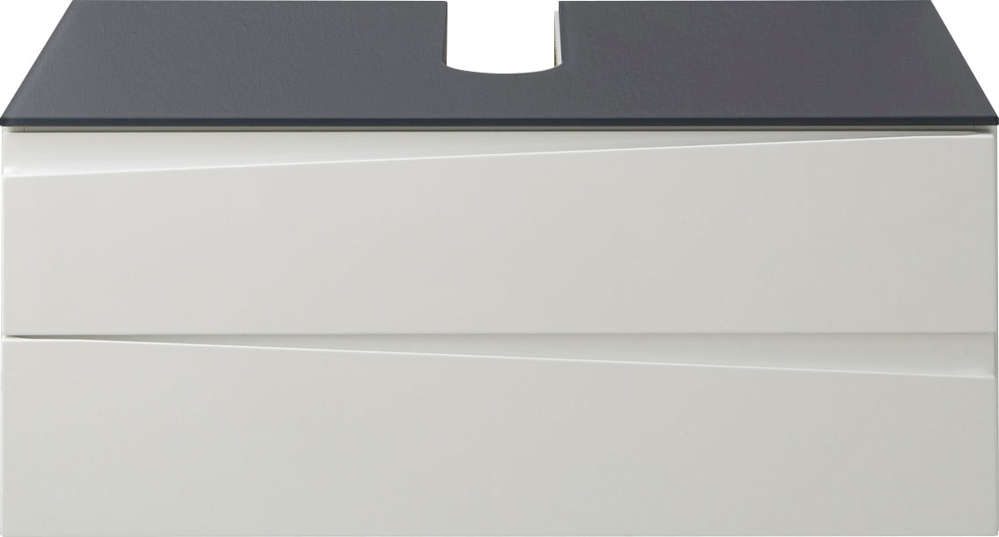 Homexperts Waschbeckenunterschrank »Sharpcut«, in Hochglanz weiss mit  Grifffräsung und Glasplatte, B 80, H 33, T 47 cm online bestellen |  Jelmoli-Versand