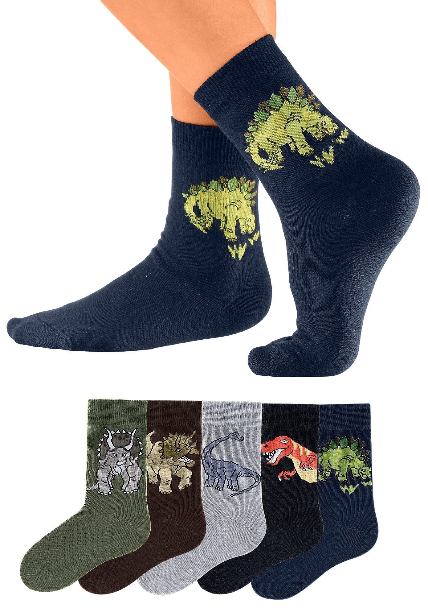 H.I.S Socken, (5 Paar), mit Dinosauriermotiven