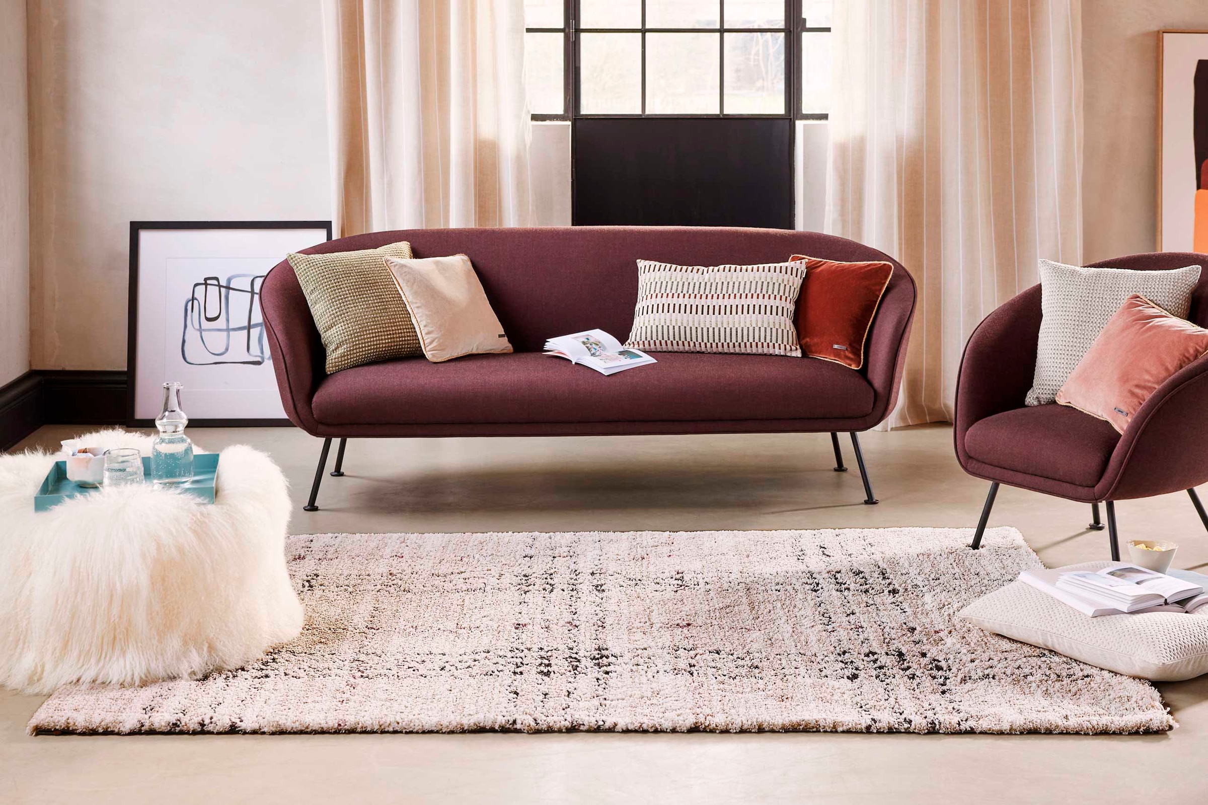 Esprit Hochflor-Teppich »Nora ESP-80336«, rechteckig, 30 mm Höhe, Shaggy, Langflor, mit Karo-Muster, Wohnzimmer