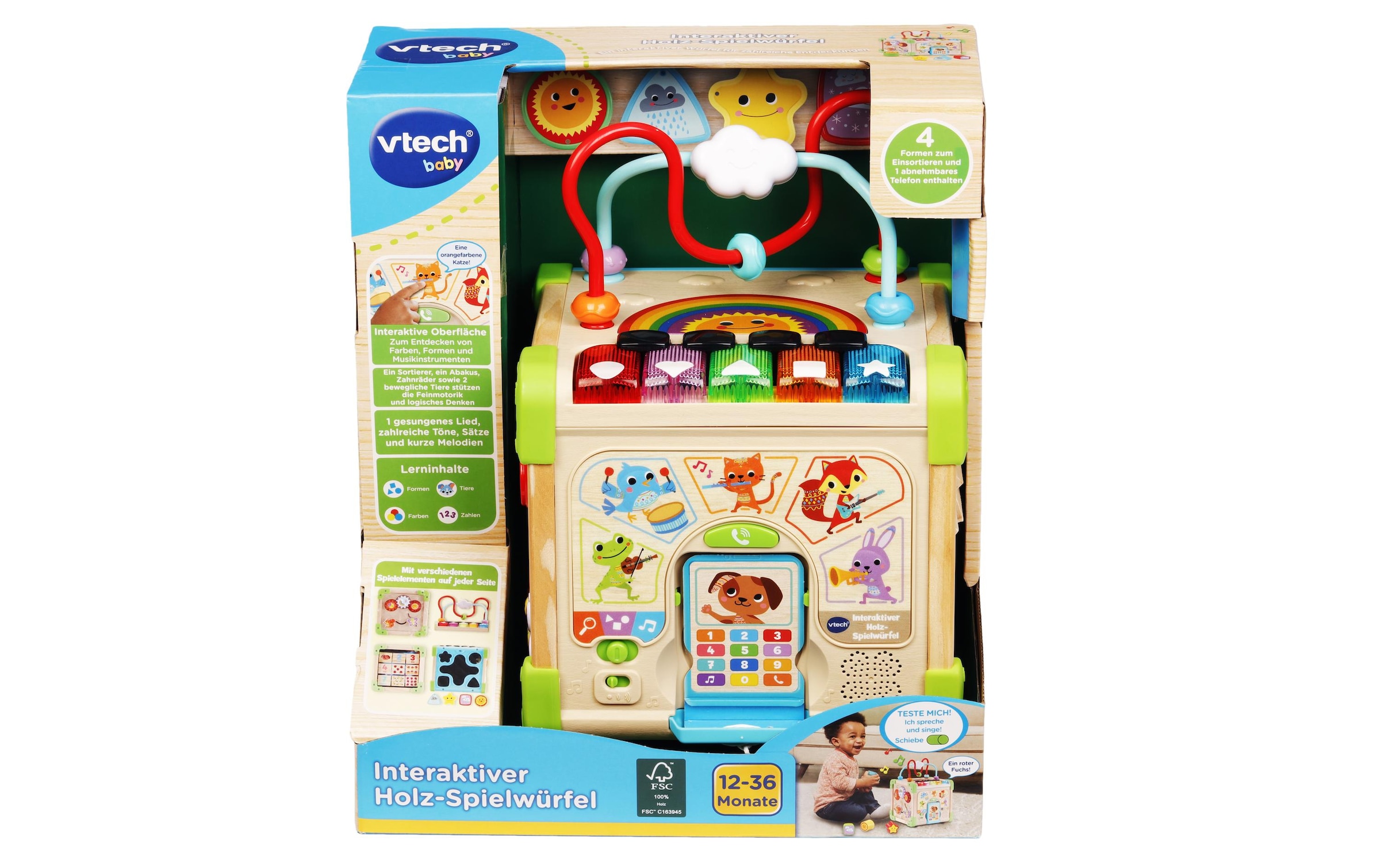 Vtech® Lernspielzeug »Interaktiver Holz-Spielwürfel FSC«