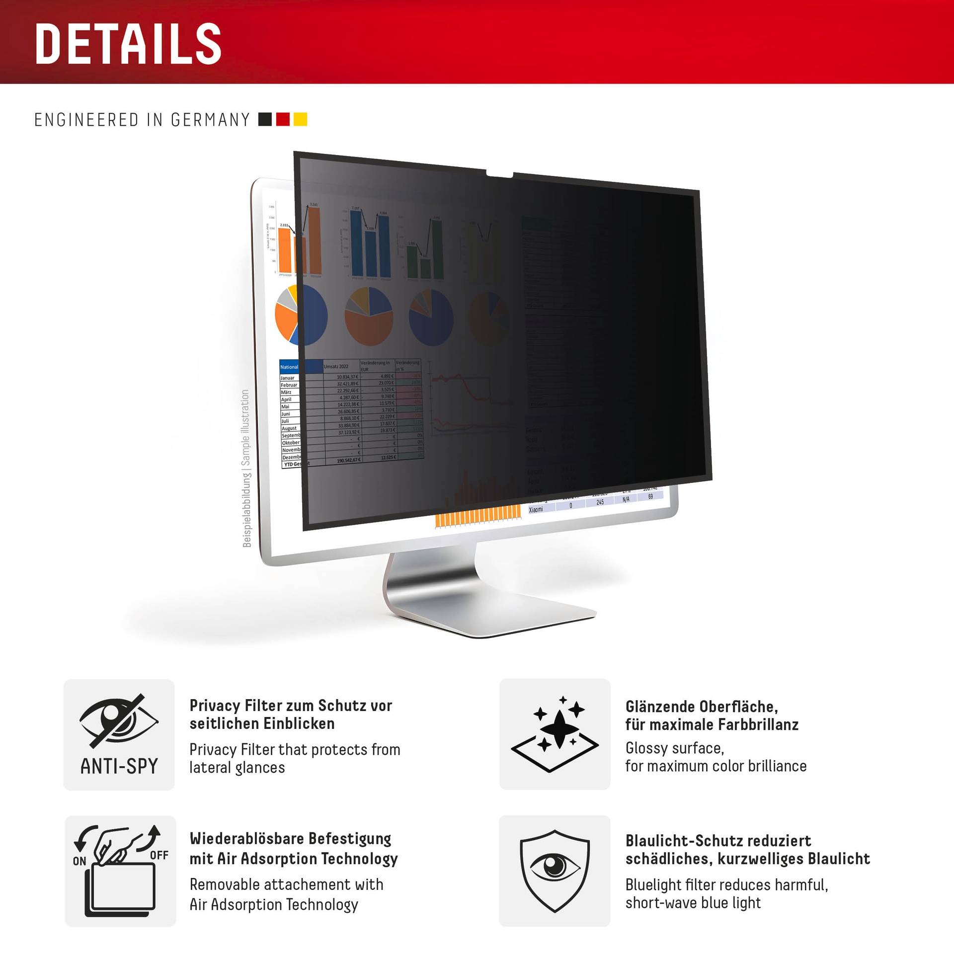 Displex Displayschutzfolie »Privacy Safe Blickschutzfilter«, für Apple Studio Display 27, Blickschutzfolie, Schutzfolie, Bildschirmschutz, kratz- & stossfest