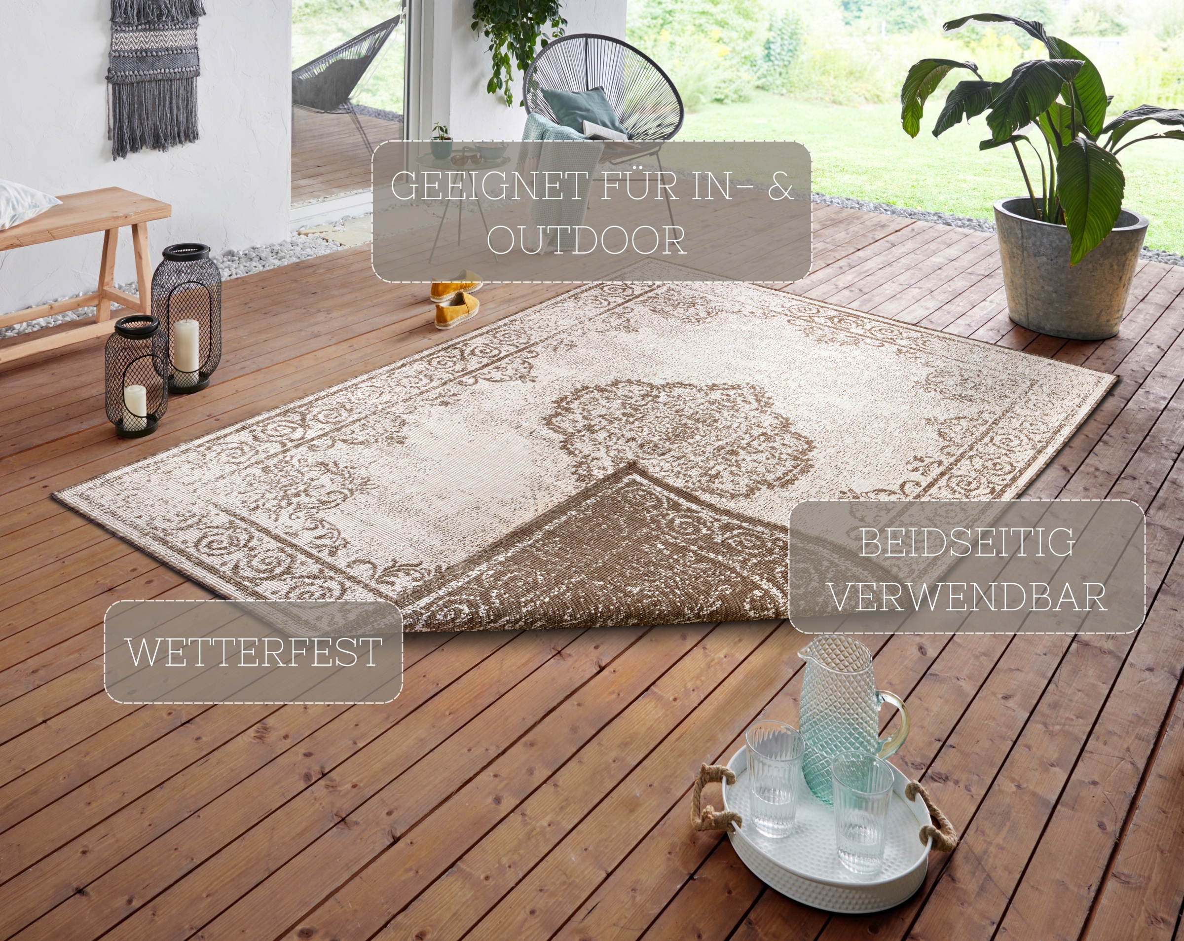 HANSE Home Teppich »CEBU Wendeteppich«, rechteckig, 5 mm Höhe, In-& Outdoor, Wetterfest, Balkon, Wohnzimmer, Wasserfest, Orientalisch