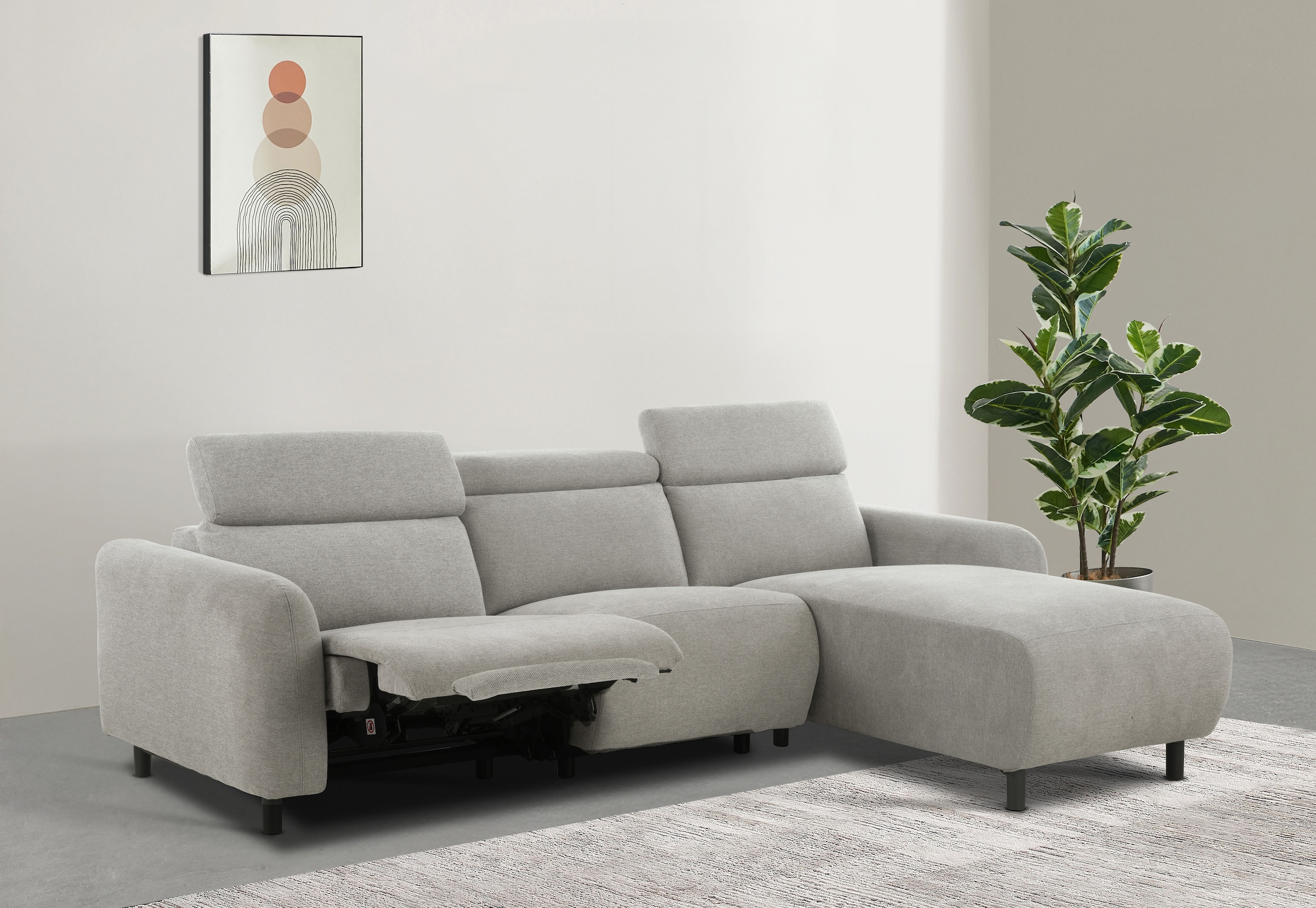 Home affaire Ecksofa »SKAANE Struktur, L-Form, 274 cm, manuelle u. elektrische Funktion,«, rundes Design, Kopfteilverstellung, Federkernpolsterung