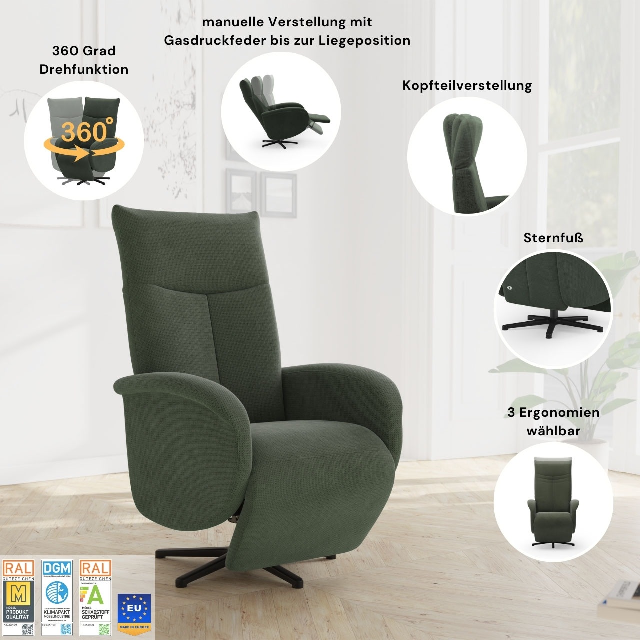 sit&more TV-Sessel "Juma, inkl. Drehfunktion & Kopfteilverstellung" Höhe Armlehne 64 cm, wahlweise mit Aufstehhilfe, 2 Motoren und Akku