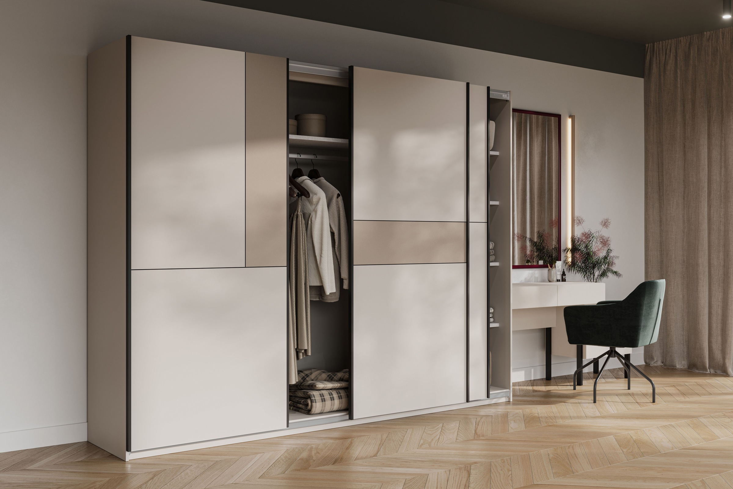 Home affaire Schiebetürenschrank »Cube Garderobenschrank incl.kompletter Innenausstattung«, Moderner Kleiderschrank, Schiebetürenschrank, Garderobe