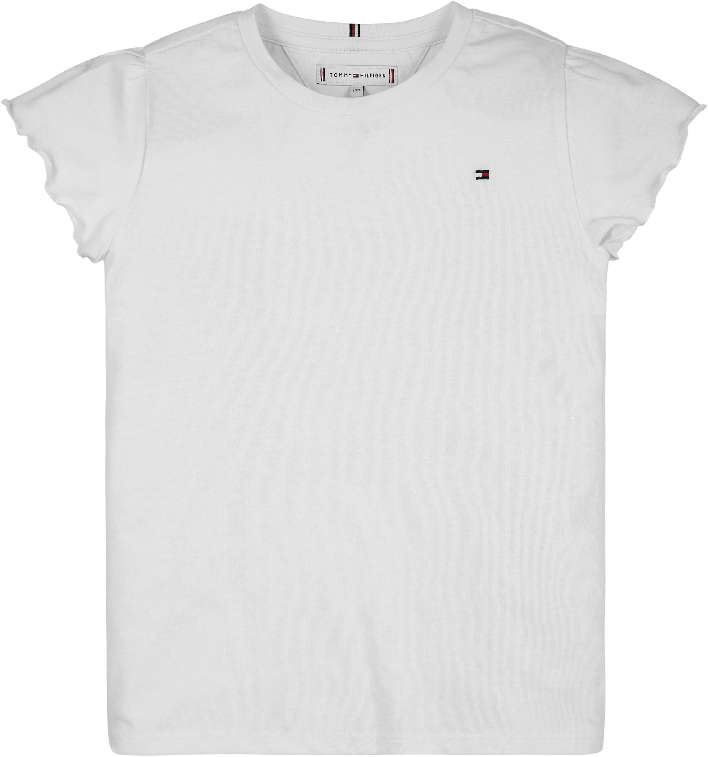 Tommy Hilfiger T-Shirt »ESSENTIAL RUFFLE SLEEVE TOP S/S«, mit Bogenkante, Logostickerei