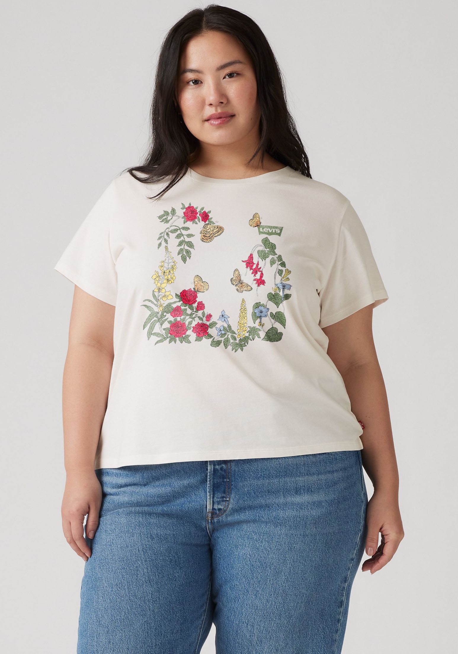 Levi's® Plus T-Shirt »PERFECT TEE« mit geblümten Bat-Wing-Logo