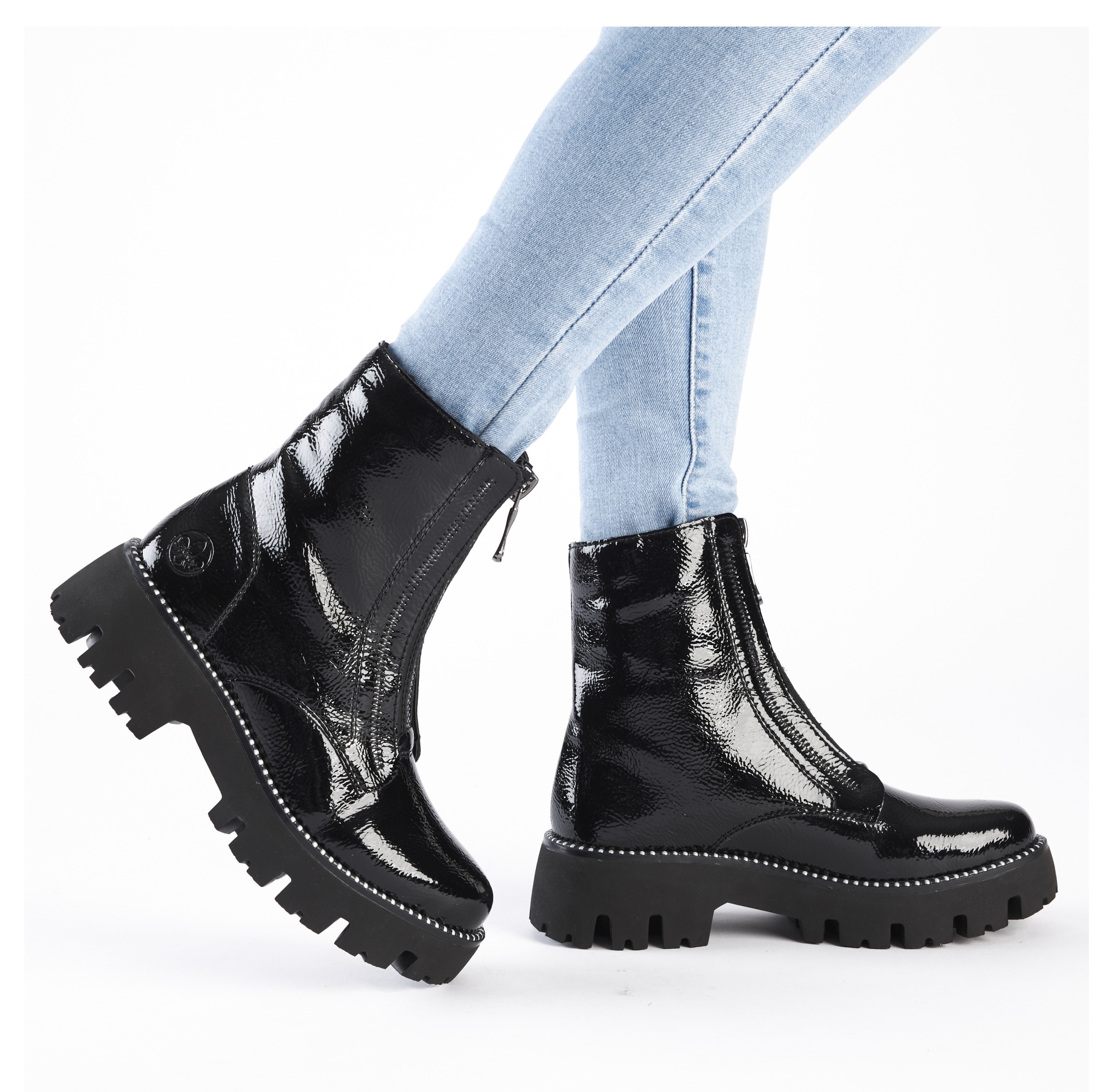 Rieker Winterstiefelette, Boots, Front Reissverschluss, Profilsohle, Nieten besetzter Rahmen