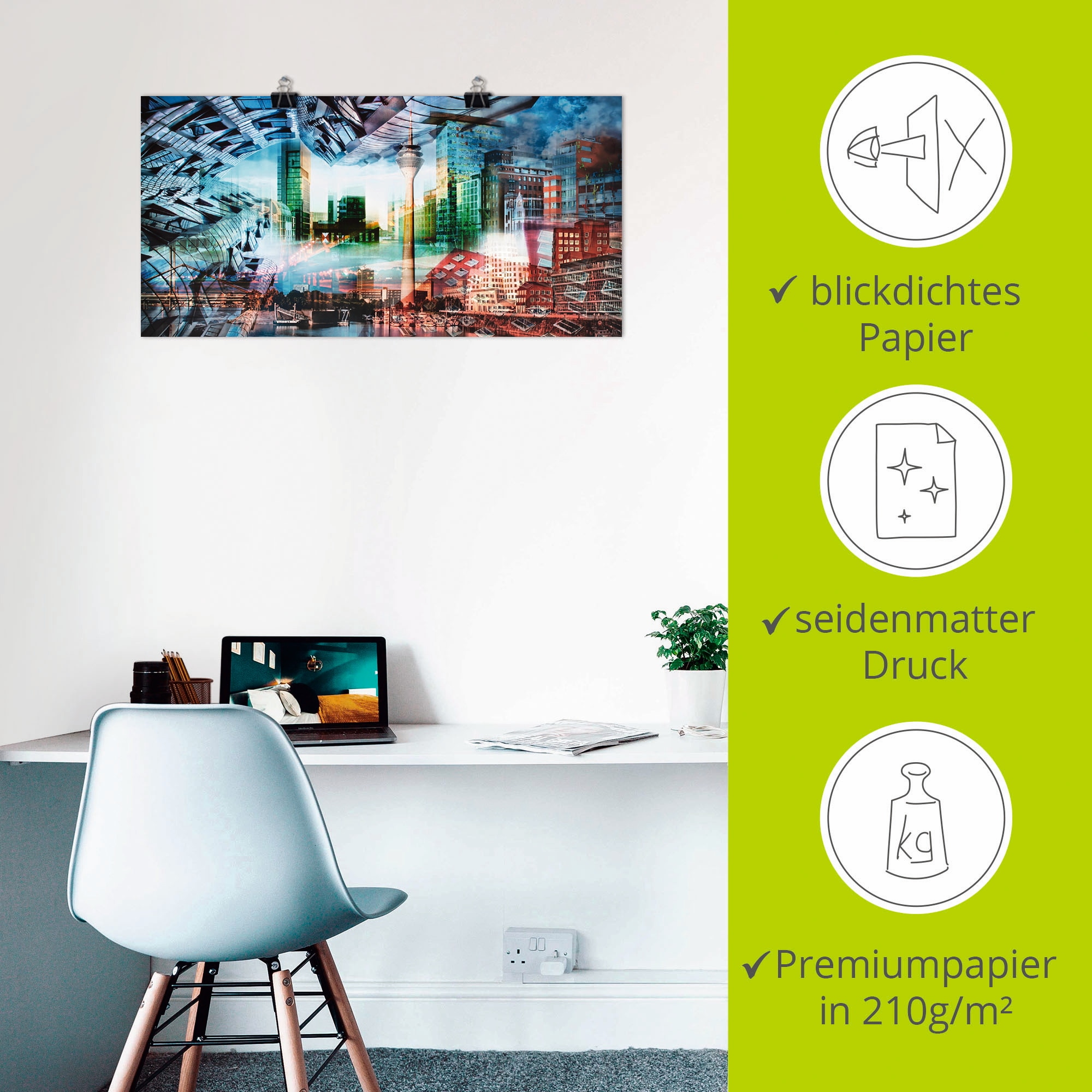 Artland Poster »Düsseldorf Skyline Collage VII«, Architektonische Elemente, (1 St.), als Leinwandbild, Wandaufkleber oder Poster in versch. Grössen