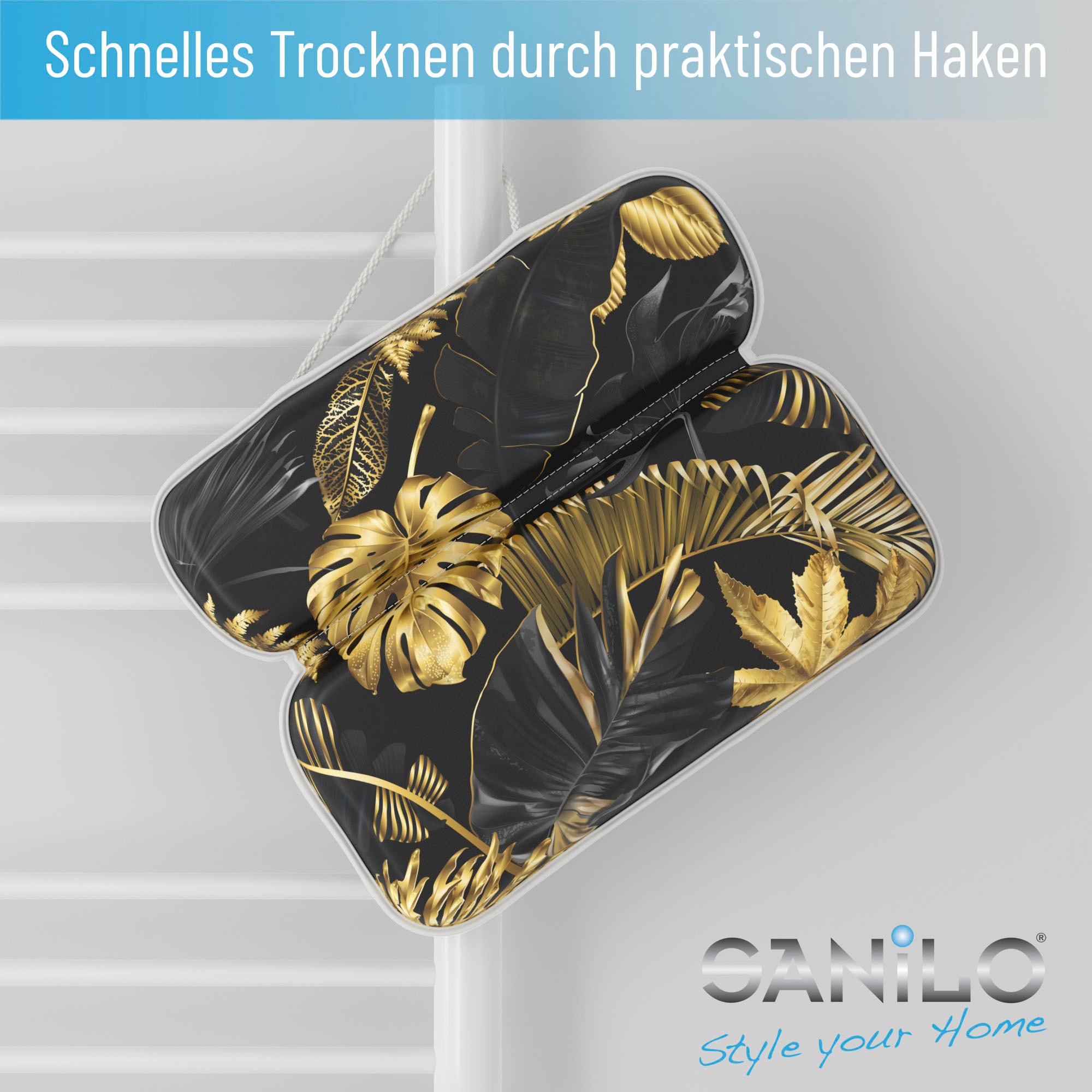 Sanilo Nackenkissen »Badewannenkissen Goldfarbenen Leaves«, bequem, rutschfest, kräftige Farben, mit 7 starken Saugnäpfen