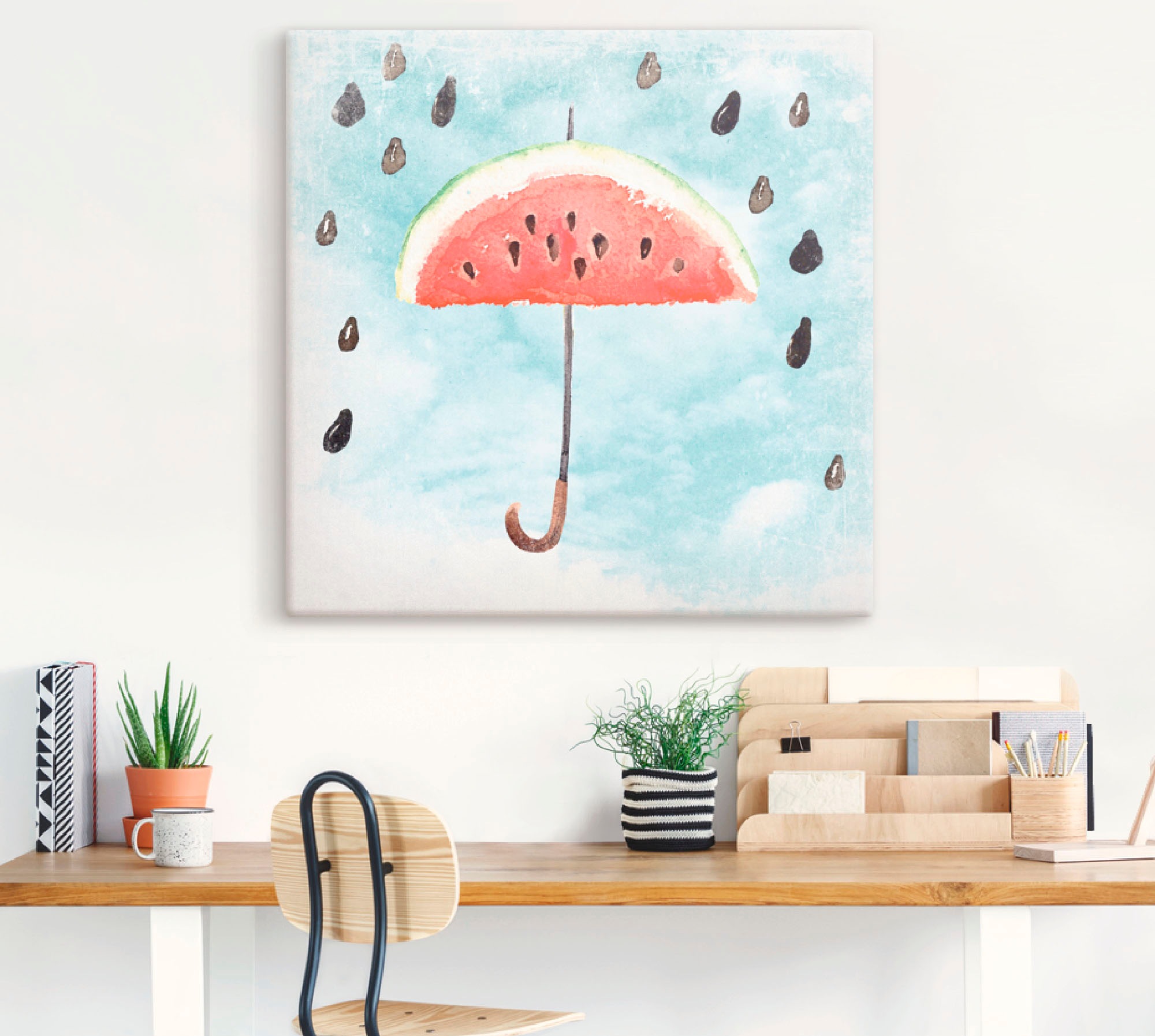 Artland Leinwandbild »Sommer Melonen Regen«, Lebensmittel, (1 St.), auf Keilrahmen gespannt