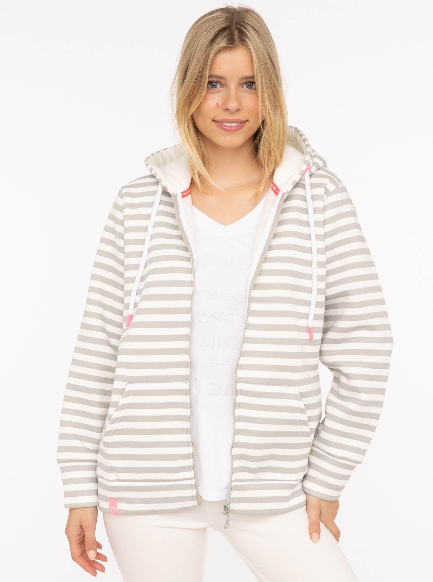Zwillingsherz Kapuzensweatjacke Streifen, Kapuze, Reissverschluss, modisch, Langarm, Taschen
