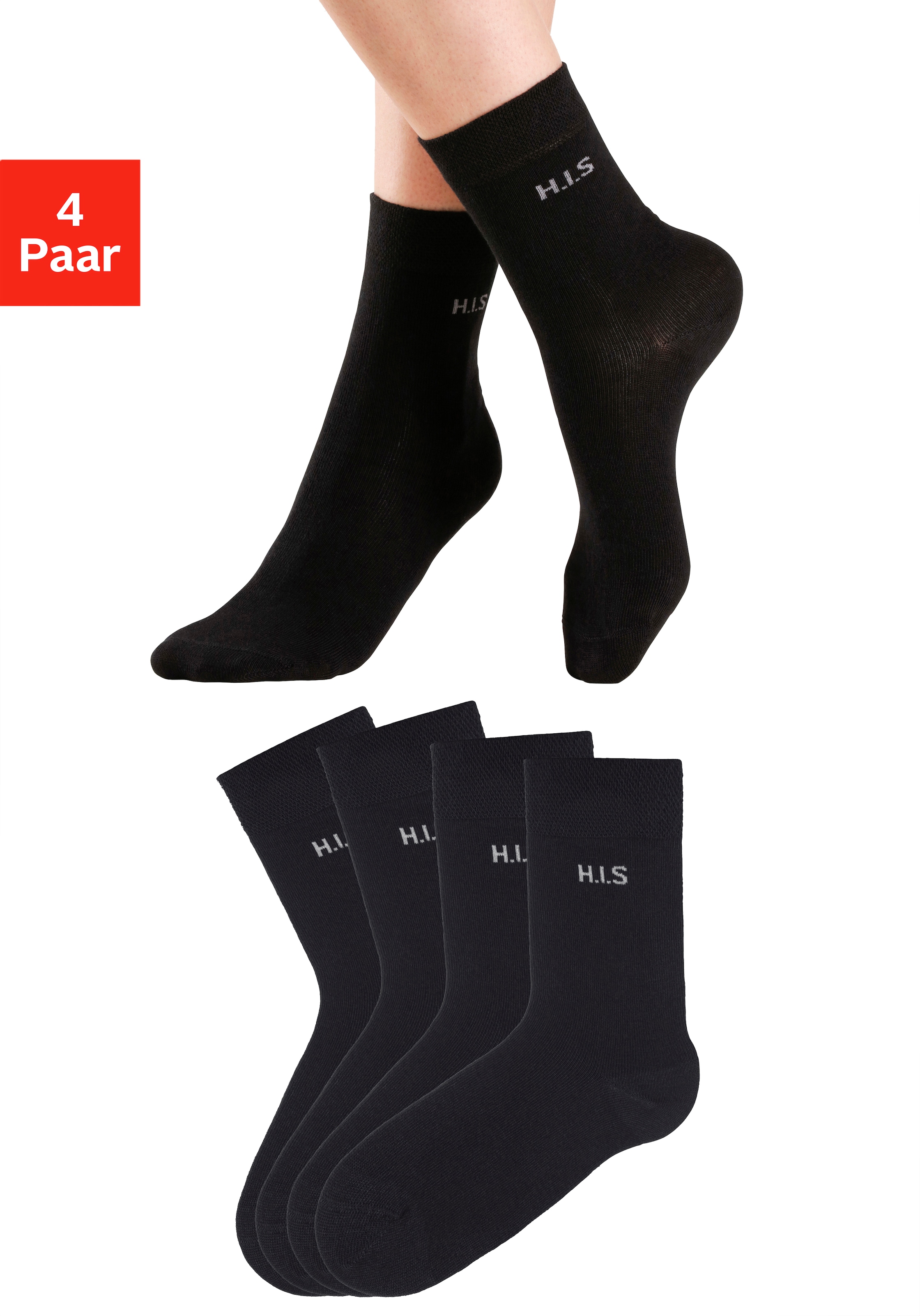 H.I.S Socken Packung, 4 Stk. tlg. ohne einschneidendes Bündchen