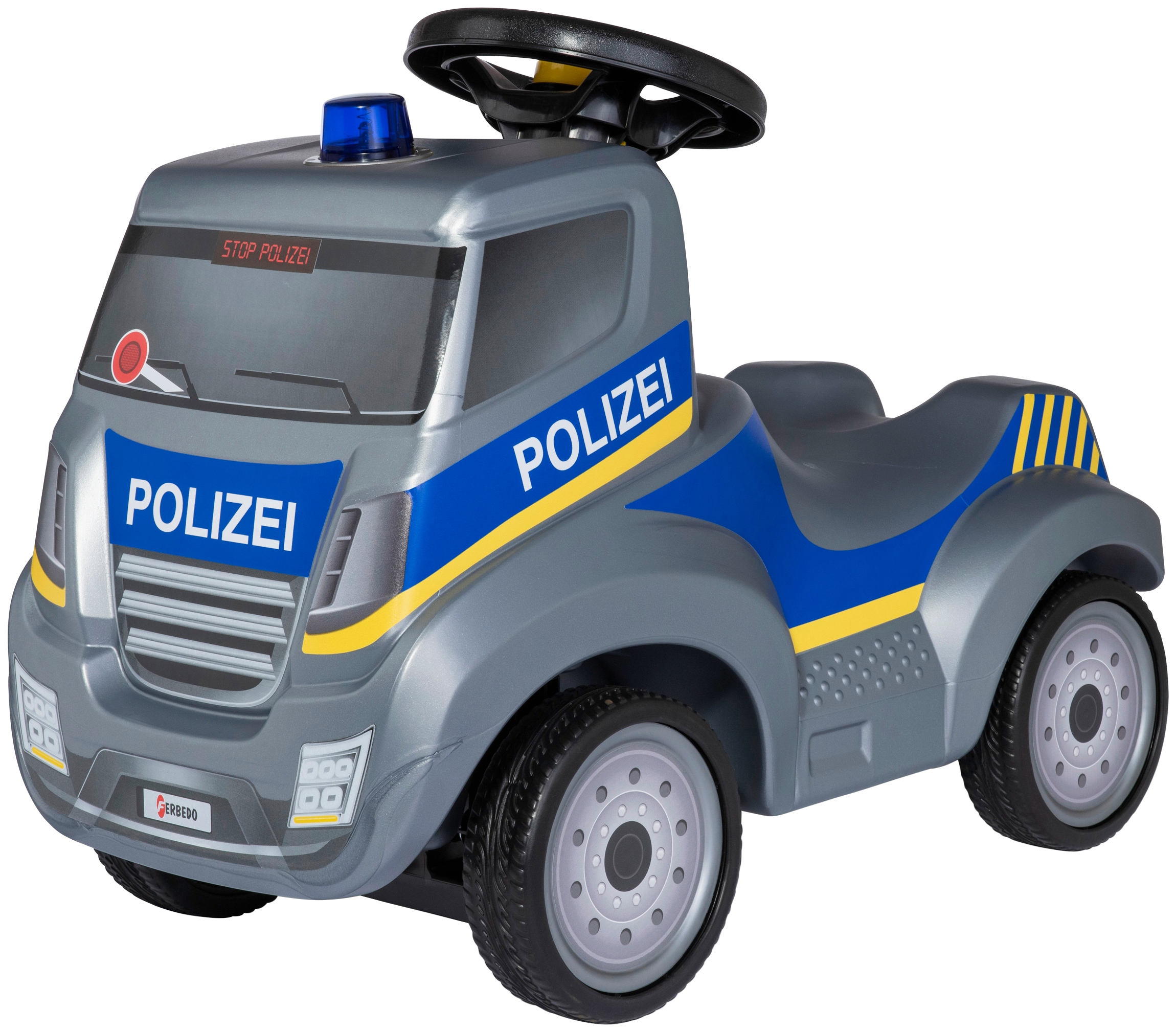 Rutscherauto »Ferbedo Truck Polizei«, incl. Ferbedo MiniFlash (Blaulicht mit Sirene)