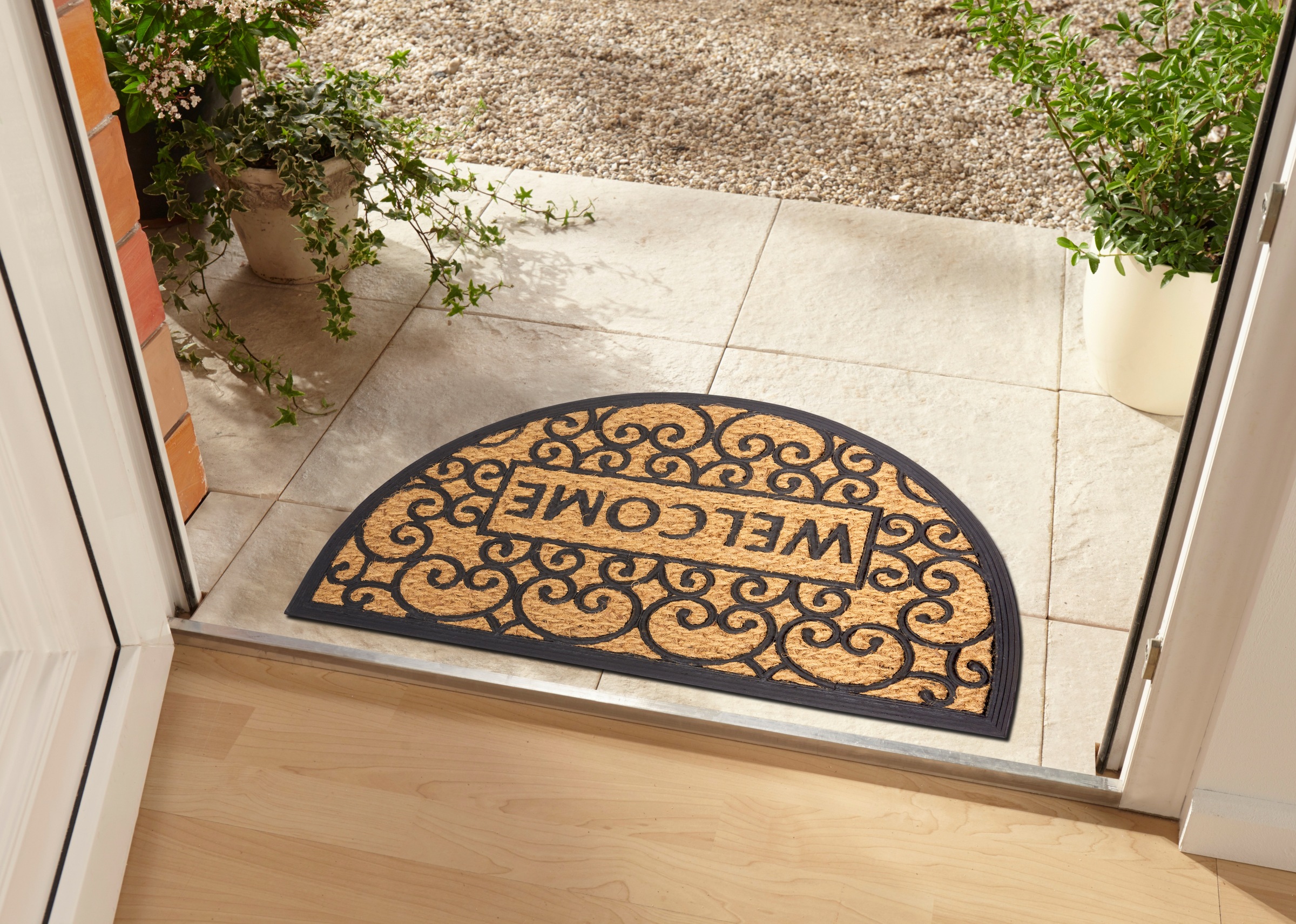 HANSE Home Fussmatte »Welcome, Türmatte«, halbrund, 8 mm Höhe, Kokos, Gummi, Schmutzfangmatte, Outdoor, Rutschfest, Innen, Kokosmatte