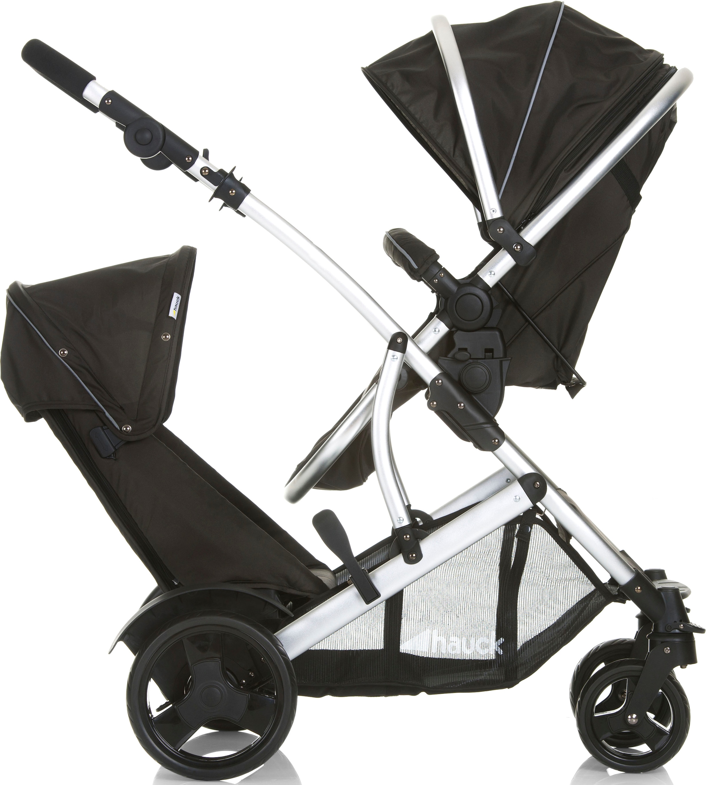 Hauck Geschwisterwagen »Duett 2 black«, 15 kg, mit Regenschutz, Kinderwagen