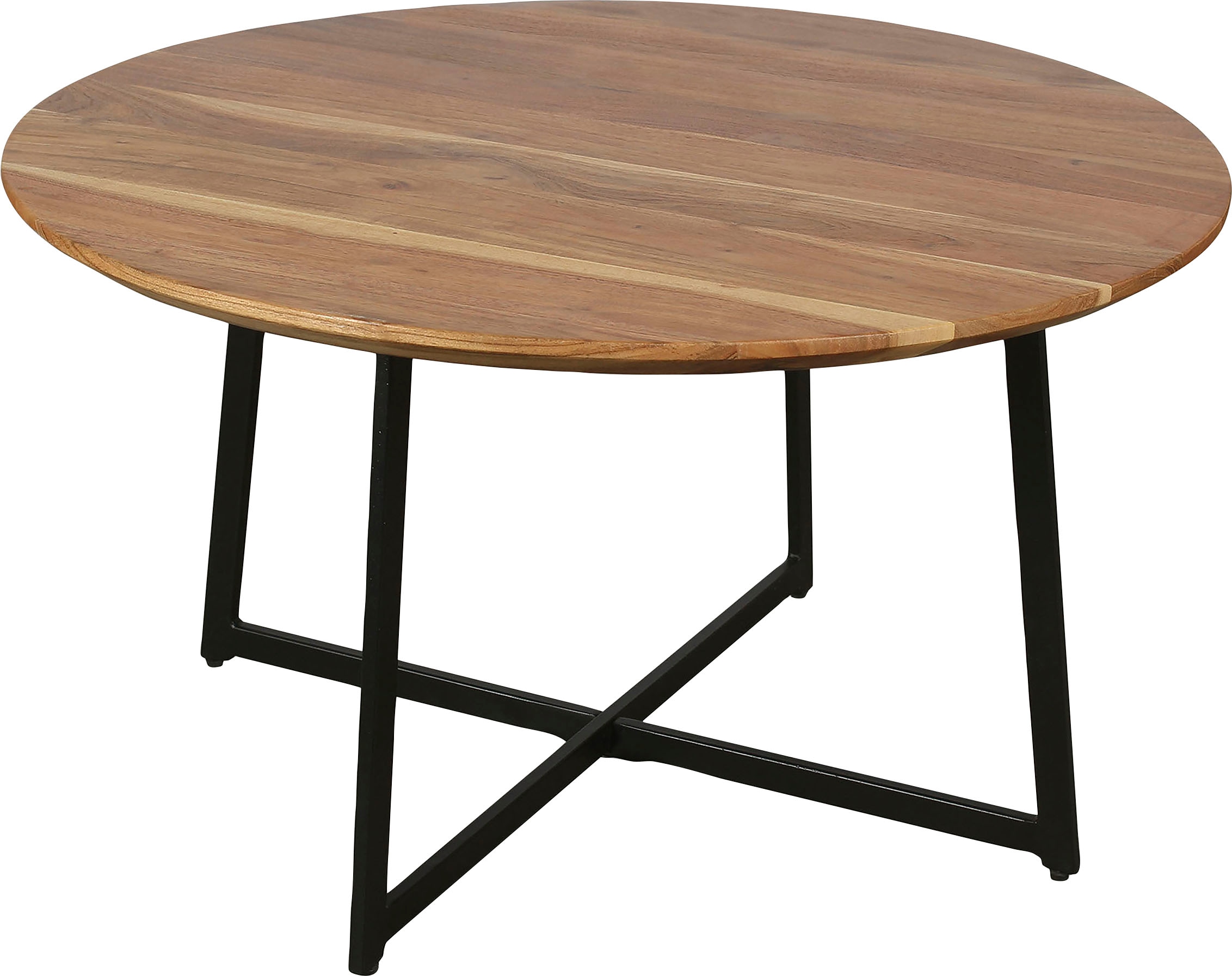 byLIVING Couchtisch »Alina«, mit massiver Akazien - Platte und schwarzem Metallgestell, rund 80cm.