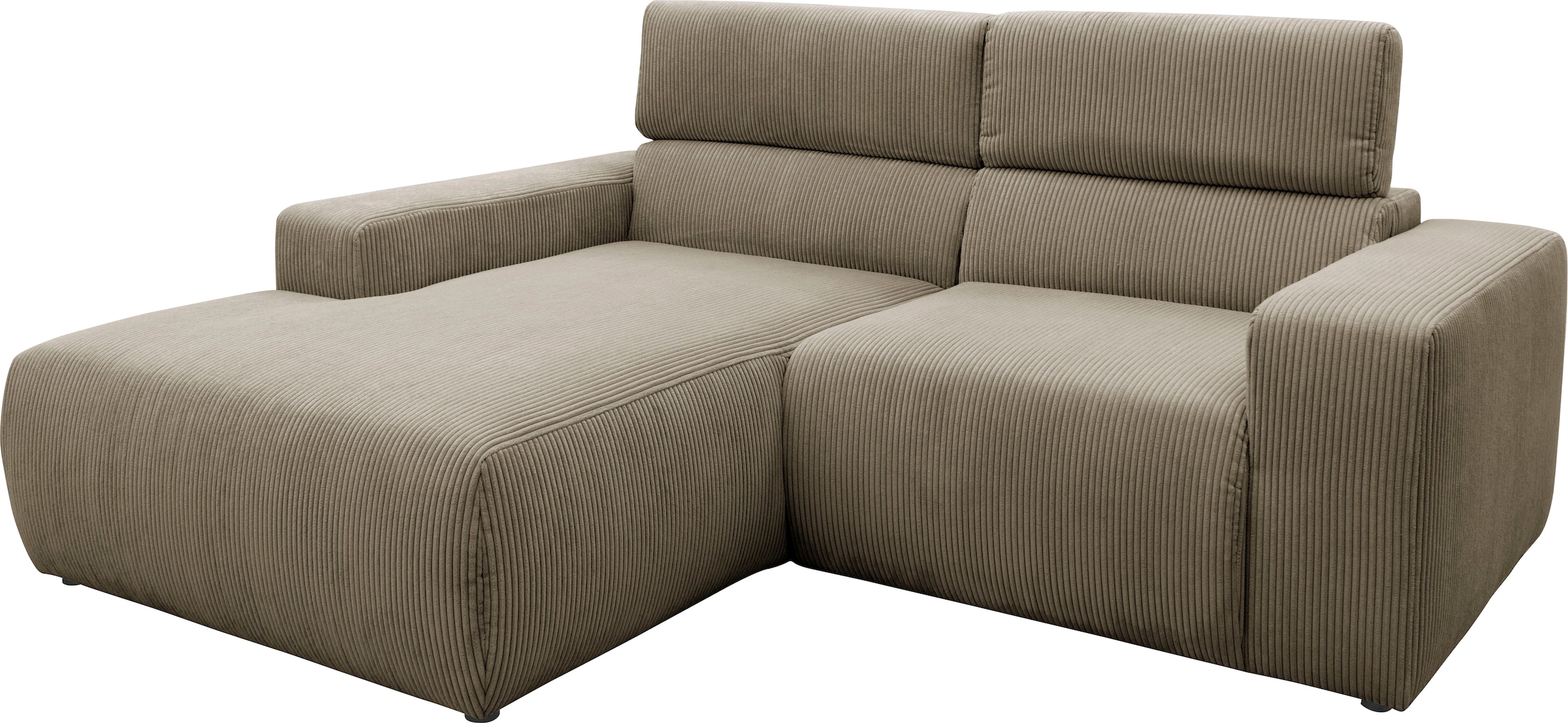 DOMO collection Ecksofa »Brandon B/T: 214/100 cm, belastbar bis 140kg/ Sitz, L-Form«, Cord, schlamm