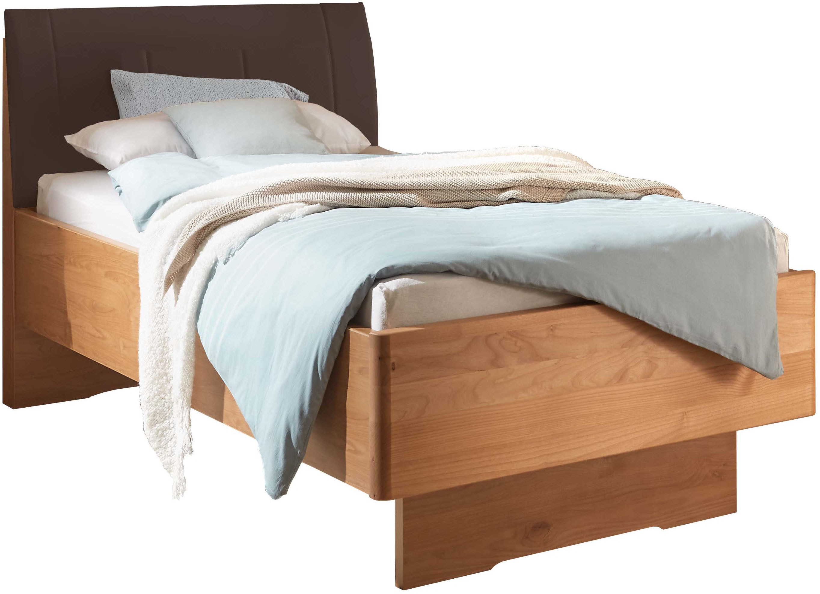 WIEMANN Holzbett "Cardiff, Bettgestell, Bettrahmen, teilmassiv, mit Polsterkopfteil" Belastbarkeit 110/220 Kg, 4-fache höhenverstellbar, MADE IN GERMANY, Fussteil aus Massivholz, verschiedene Grössen