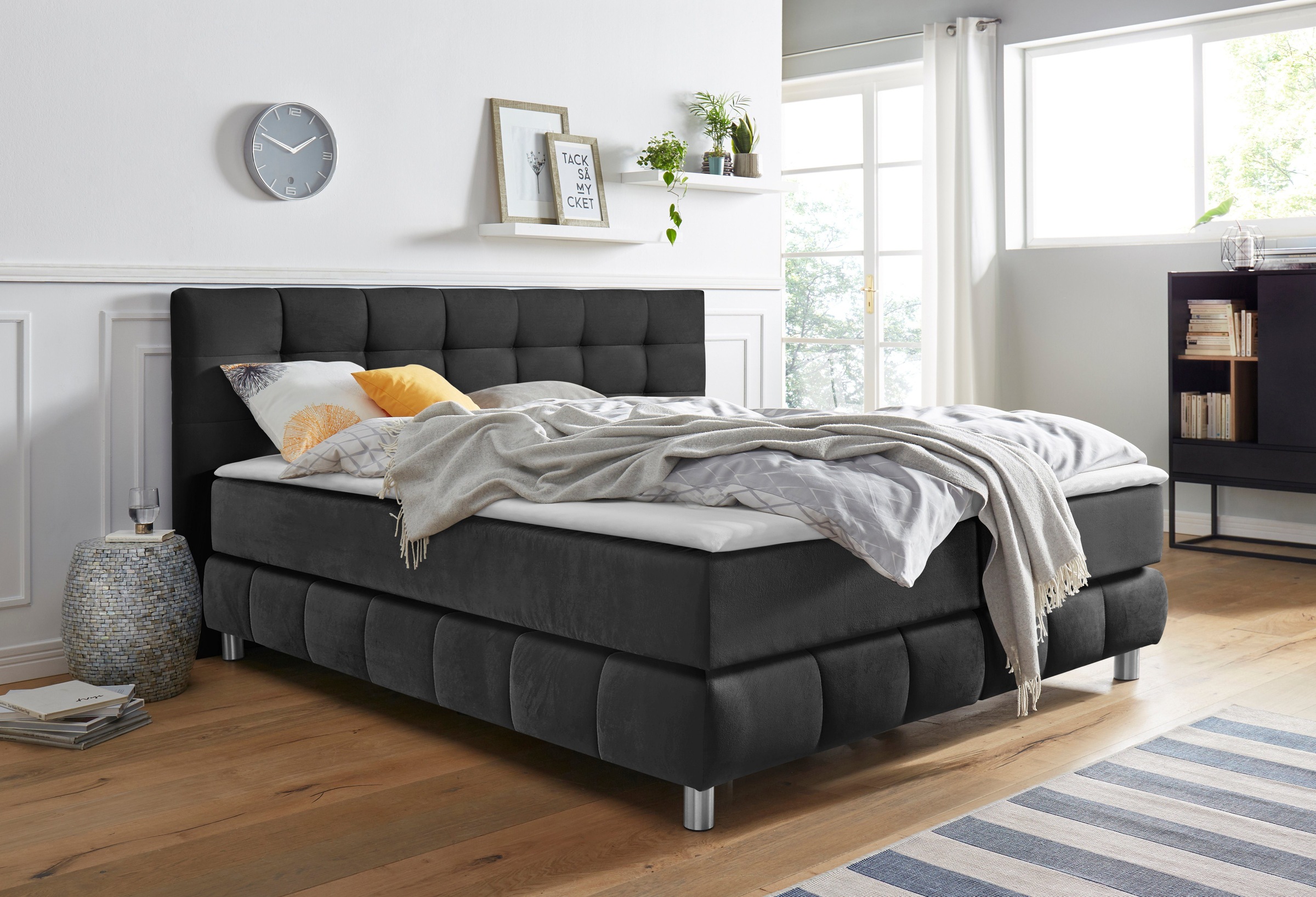 Home affaire Boxspringbett "Salo XXL" in Samtoptik oder Struktur, 6 Breiten in Überlänge 220cm, 4 Härtegrade