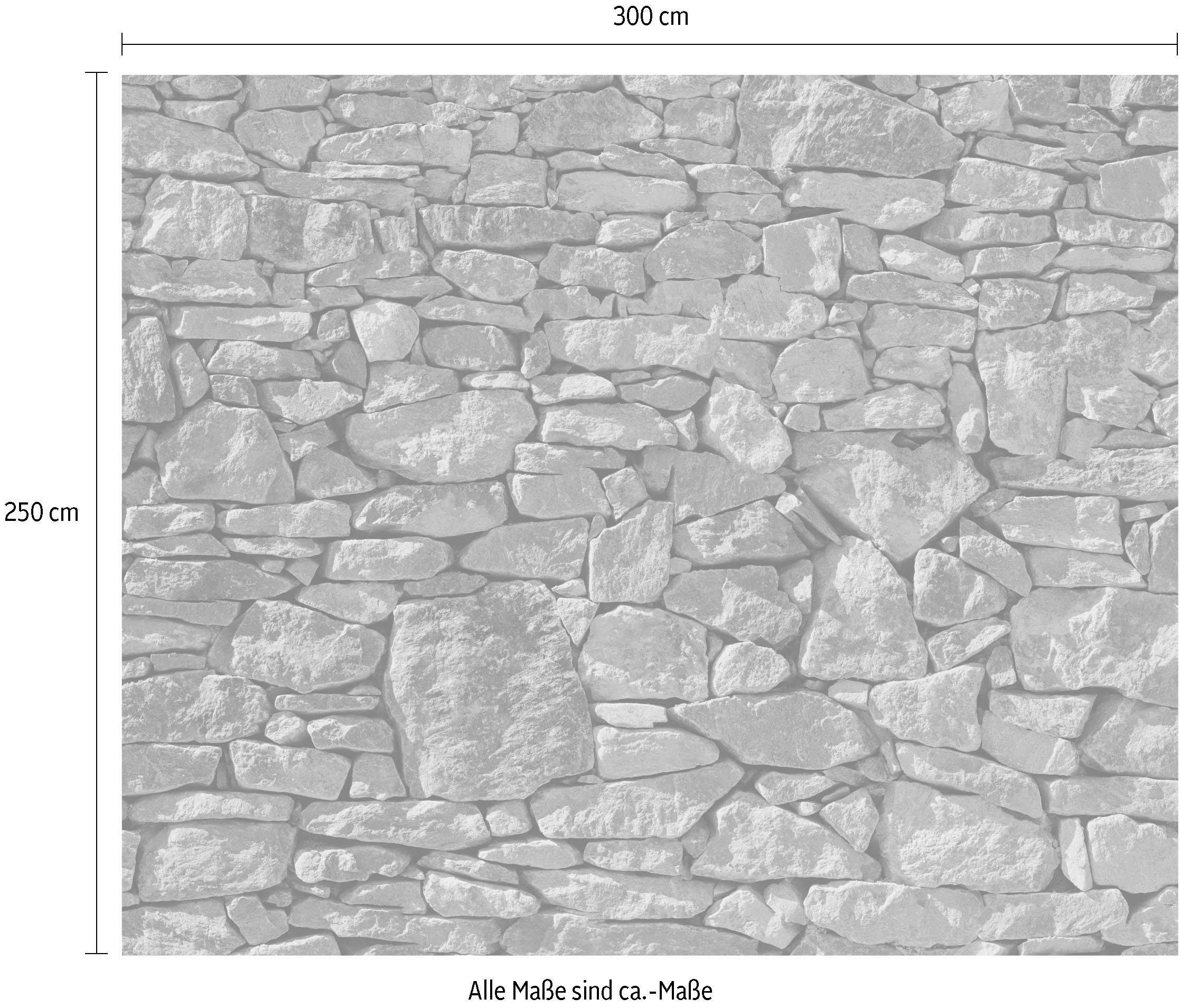 Komar Vliestapete »Digitaldruck Vlies - Stone Wall - Grösse 300 x 250 cm«, bedruckt, Wohnzimmer, Schlafzimmer