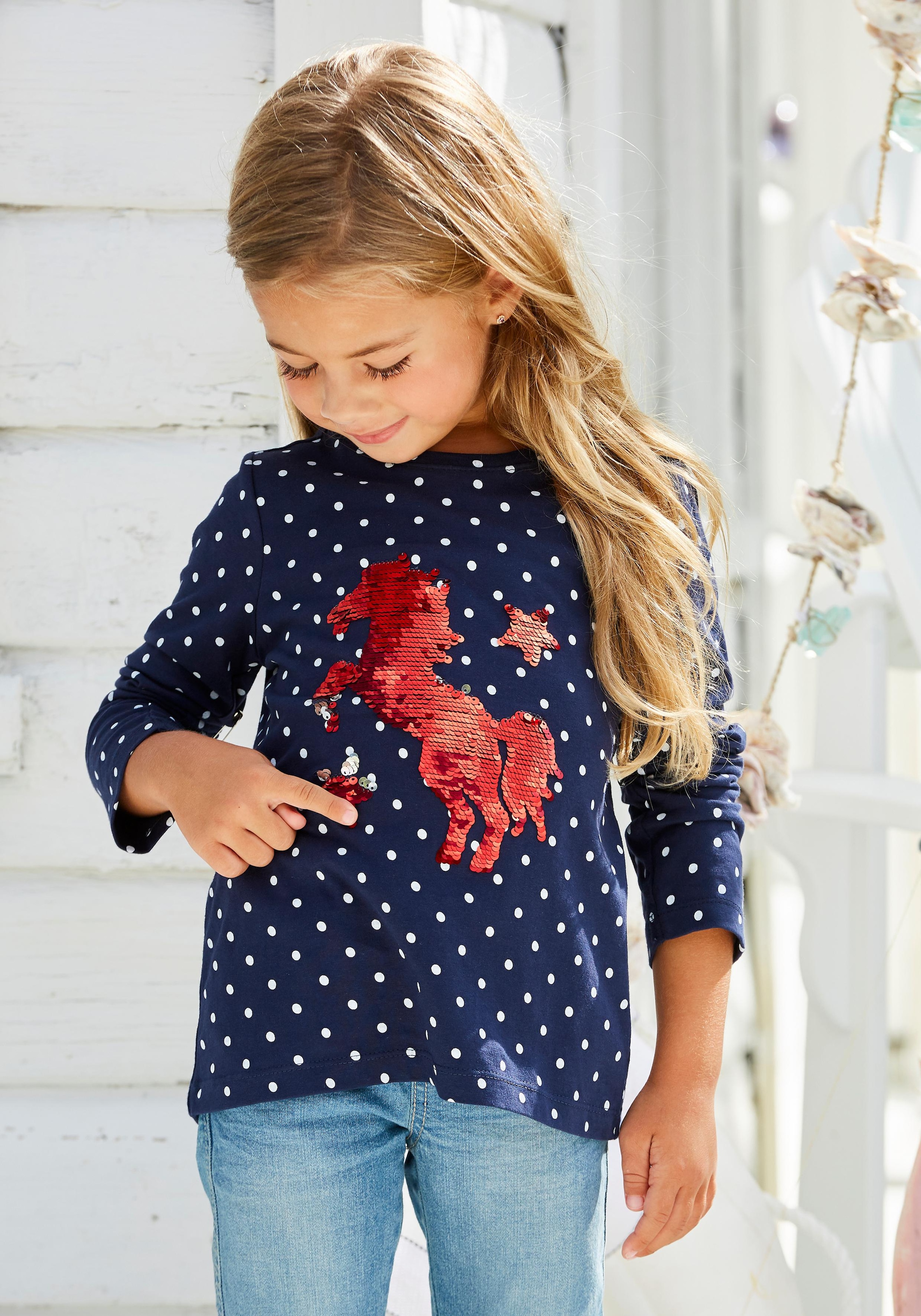 ✵ KIDSWORLD Langarmshirt »für kleine Mädchen«, mit aufwendiger  Wendepailletten Applikation günstig bestellen | Jelmoli-Versand