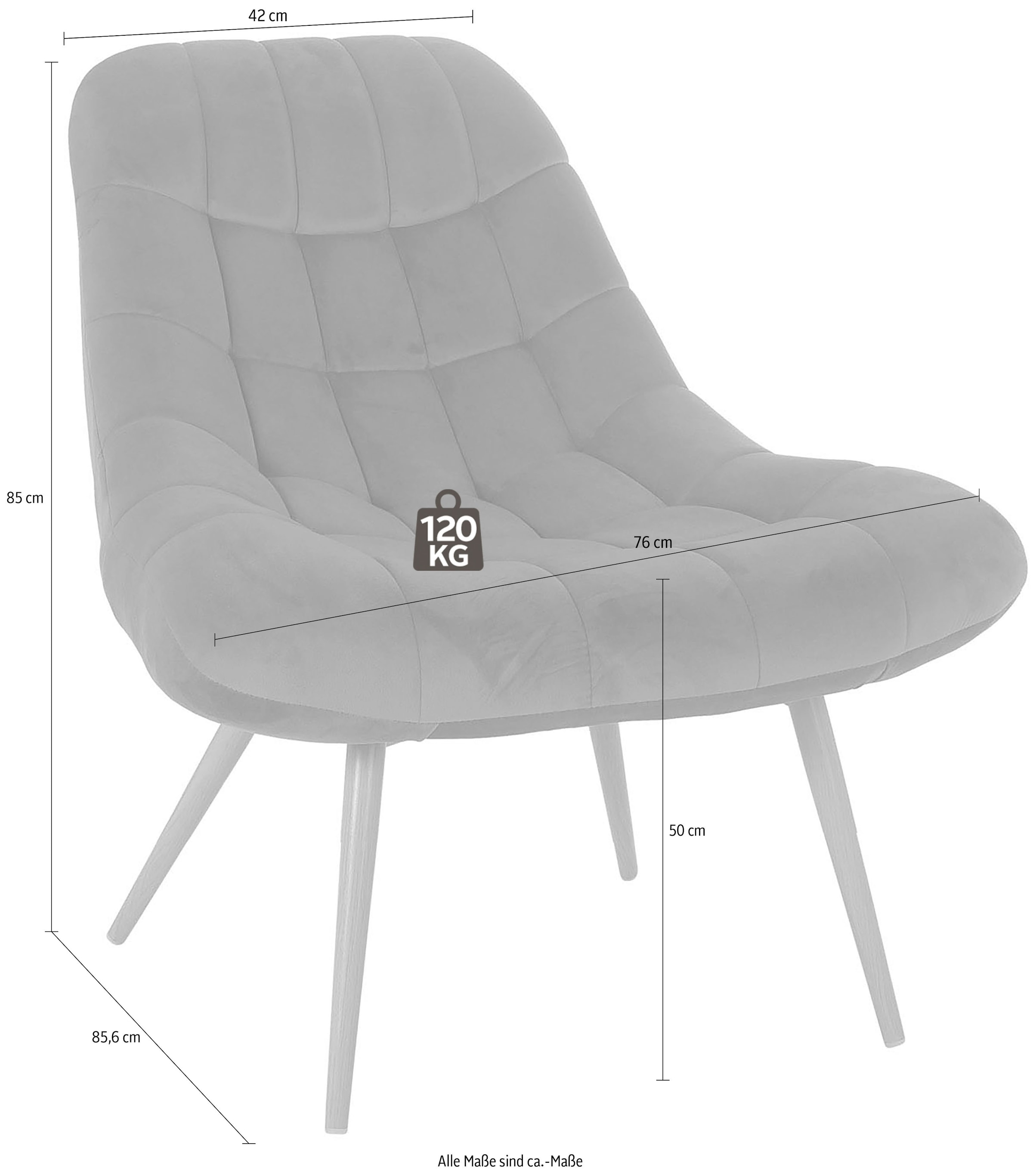 SalesFever Relaxsessel »Toulon - Komfortabler Loungesessel«, mit XXL-Steppung, mit schwarzen oder naturfarbenen Beinen