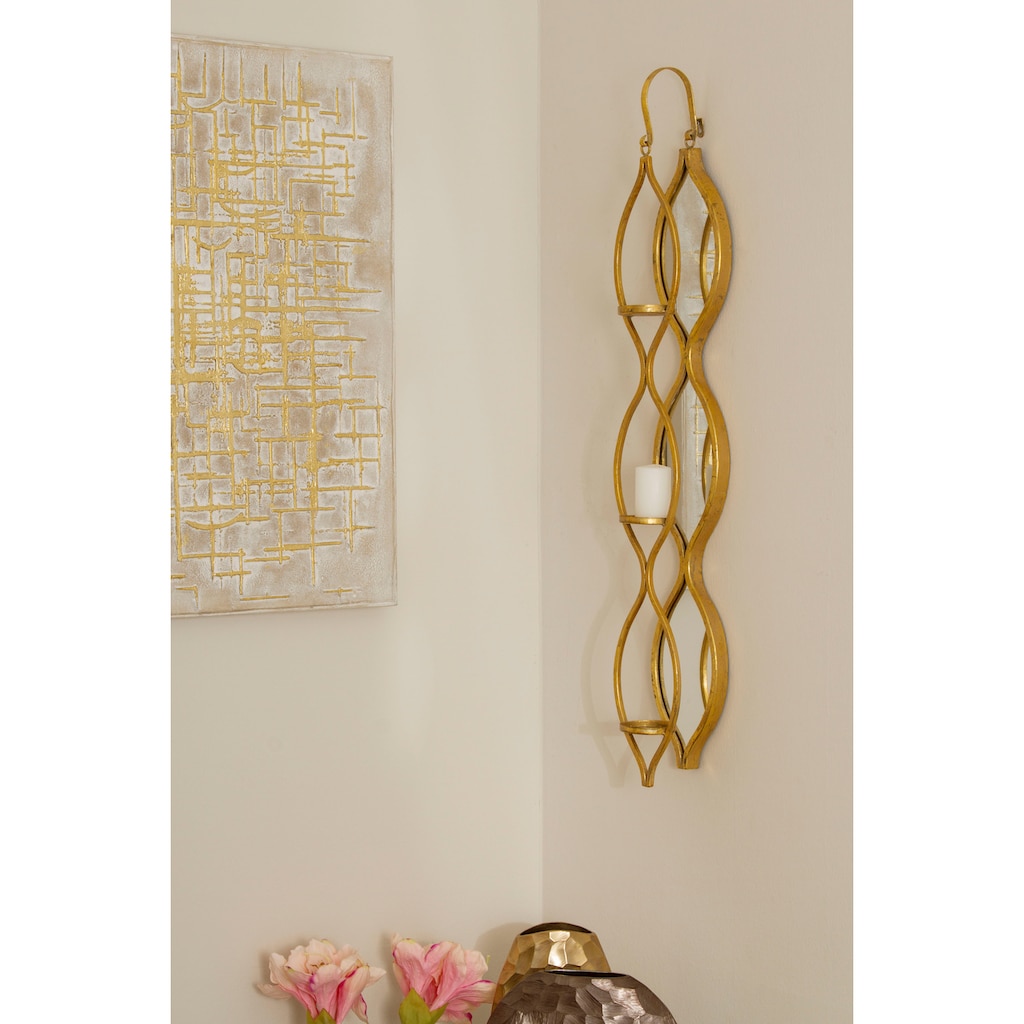 Myflair Möbel & Accessoires Wandkerzenhalter, Wandleuchter, Wanddeko, Wanddekoration, aus Metall, mit Spiegelfläche, goldfarben, Wohnzimmer