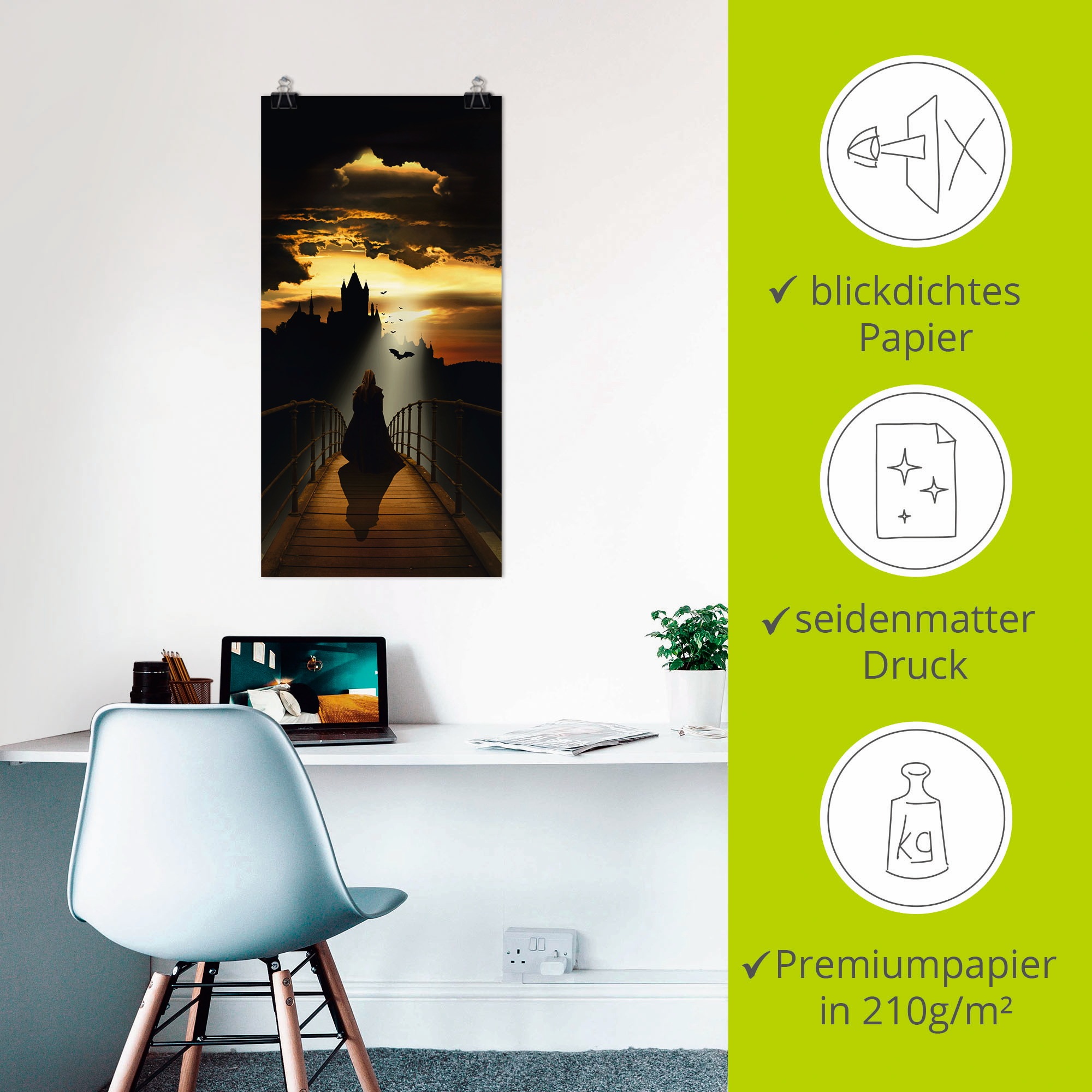 Artland Wandbild »Der Mönch auf dem Weg zur Burg«, Dark Fantasy, (1 St.), als Leinwandbild, Poster in verschied. Grössen
