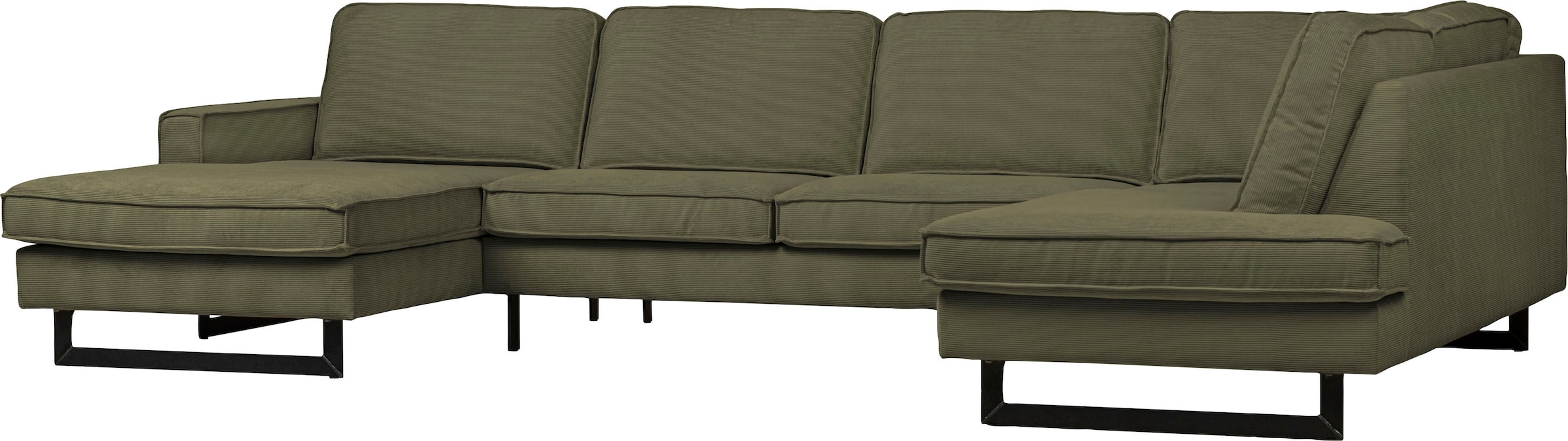 Places of Style Wohnlandschaft »Pinto, 350 cm, U-Form, XXL, mit Ottomanen«, Cord, Chenille, Lederoptik, mit Keder, Metallfüsse, Wellenunterfederung
