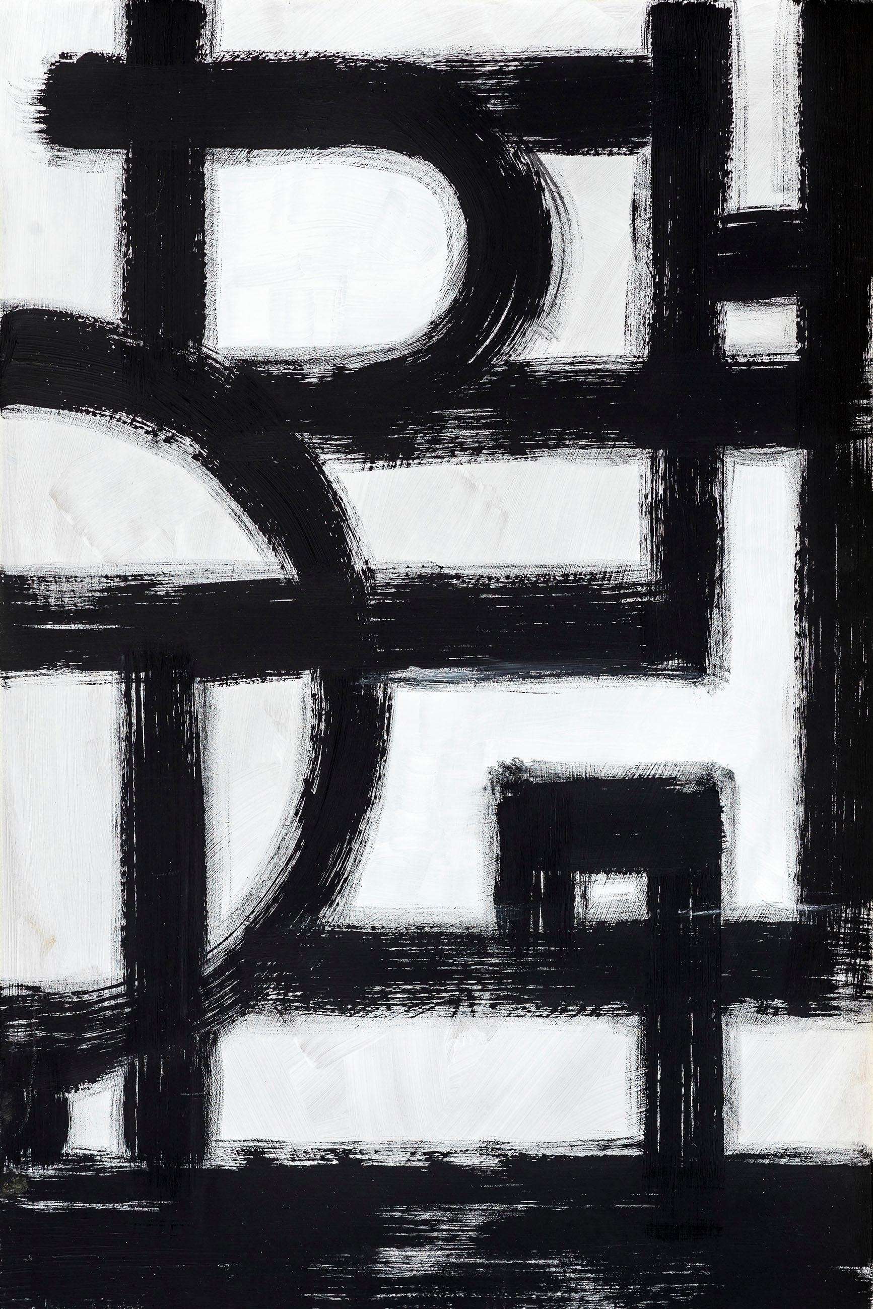 PLACES OF STYLE Leinwandbild "Abstrakte Kunst" Abstrakte  Kunst  Modern  Schwarz-Weiss Premium-Leinwandstoff, Handarbeit aus Deutschland, 120x80cm