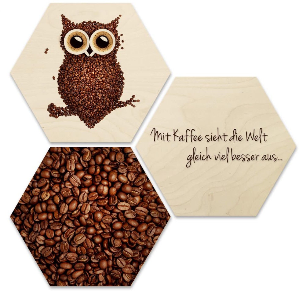 (Set, Eule Jelmoli-Versand »Collage St.) Kaffee kaufen 3 Bilder online Holzdeko«, | Wall-Art Mehrteilige