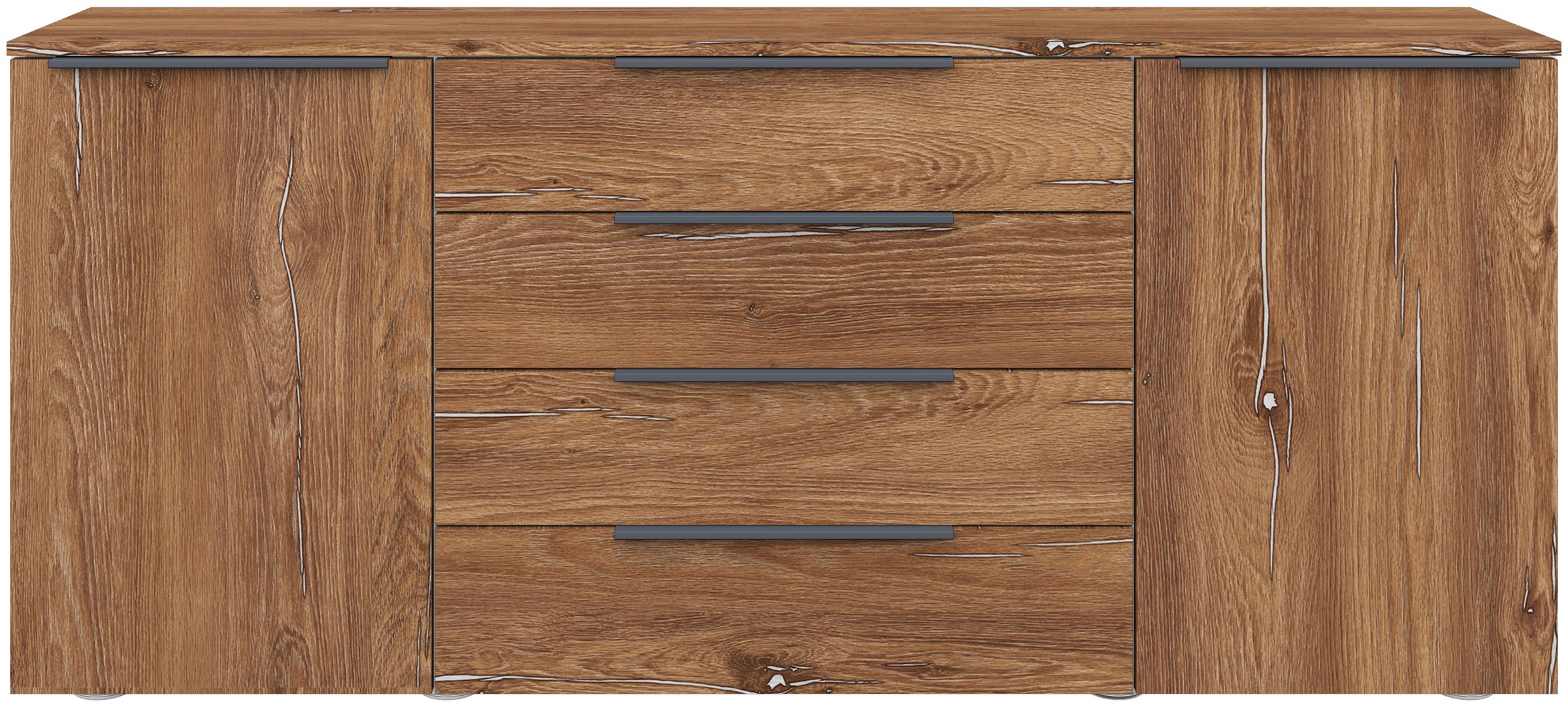 borchardt Möbel Sideboard "Tom, moderne Kommode mit dunklen Metallgriffen" 166cm, 2 Türen 4 Schubfächer, variable Einlegeböden, viel Stauraum