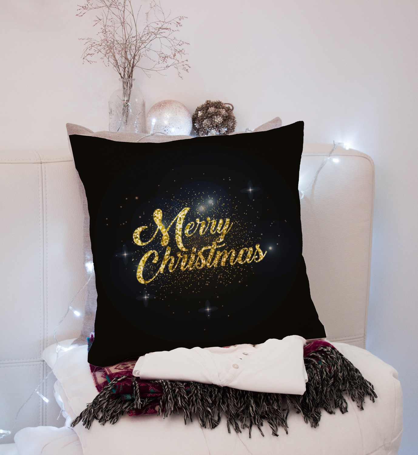 queence Dekokissen »Sternenhimmel«, Kissenhülle,Merry Christmas,Schwarz,Weihnachtsmotiv,Festlich