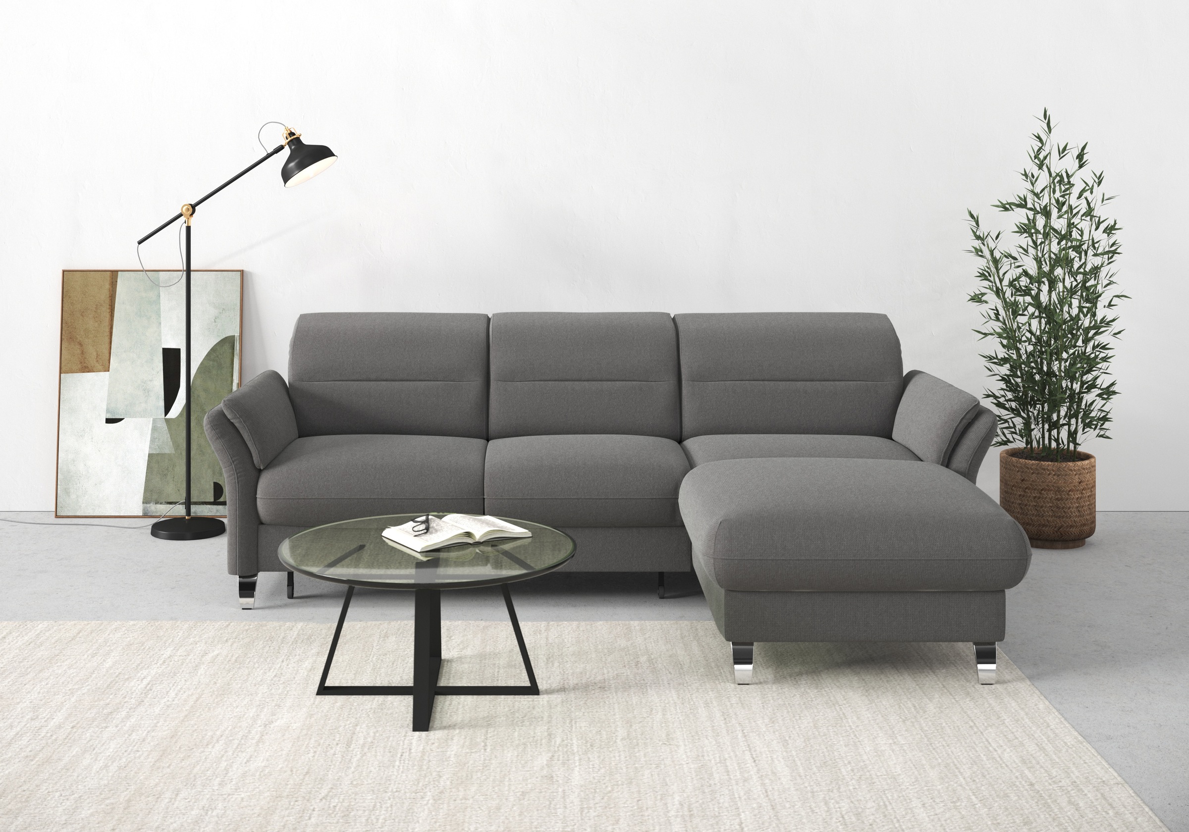 sit&more Ecksofa »Grenoble L-Form mit Federkern«, wahlweise mit Bettfunktion, Bettkasten, Arm- und Kopfteilverstellung