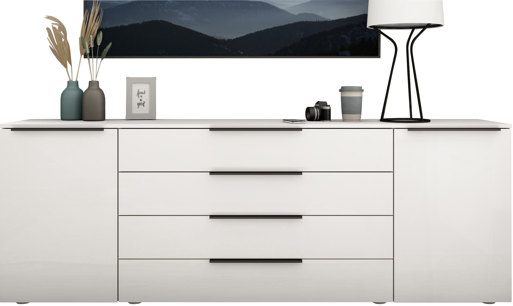borchardt Möbel Sideboard "Tom, moderne Kommode mit Metallgriffen, 200cm breit" 2 Türen, 3 Schubfächer, Metallgriffe anthrazit