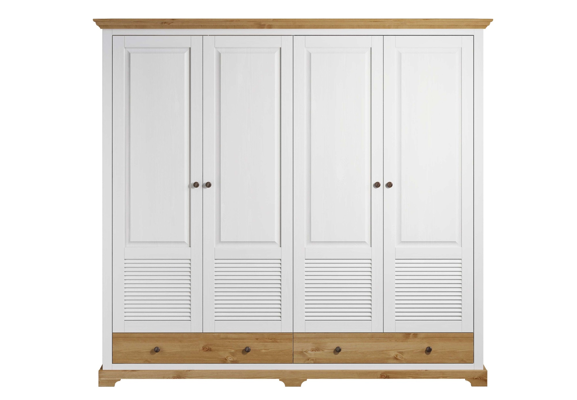 GOODproduct Kleiderschrank »Rauna, aus massiver Kiefer, 4-türig, mit Lamellen und Kassetten« B/H/T ca. 203/183/61, FSC® zertifiziertes Massivholz (Kiefer), robuste Qualität