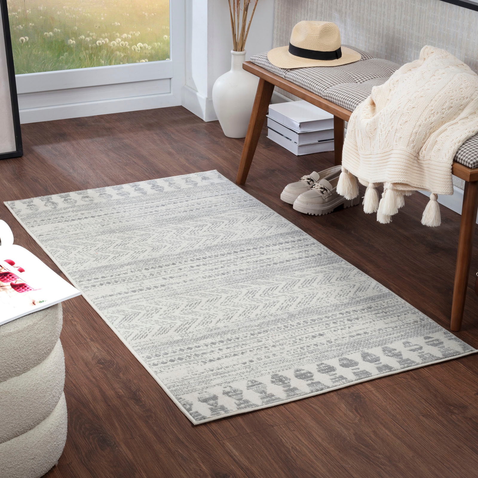 Livabliss Teppich »MYKONOS«, rechteckig, 8 mm Höhe, Skandi Design, Modern Boho Kurzflor Wohnzimmerteppich, Schlafzimmer