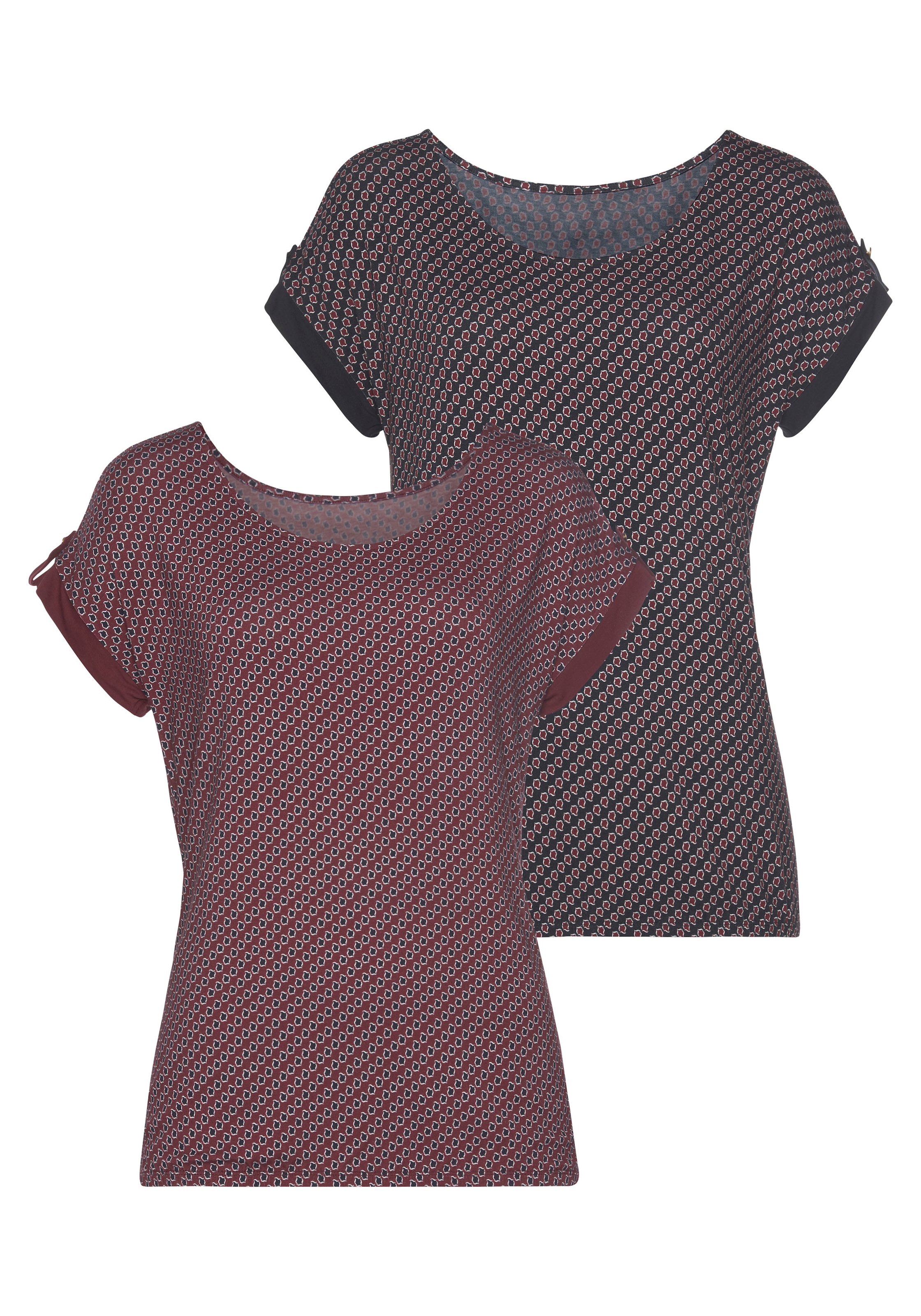 Vivance Kurzarmshirt »mit dekorativem Ärmelsaum« 2er-Pack, aus weichem Viskose-Stretch