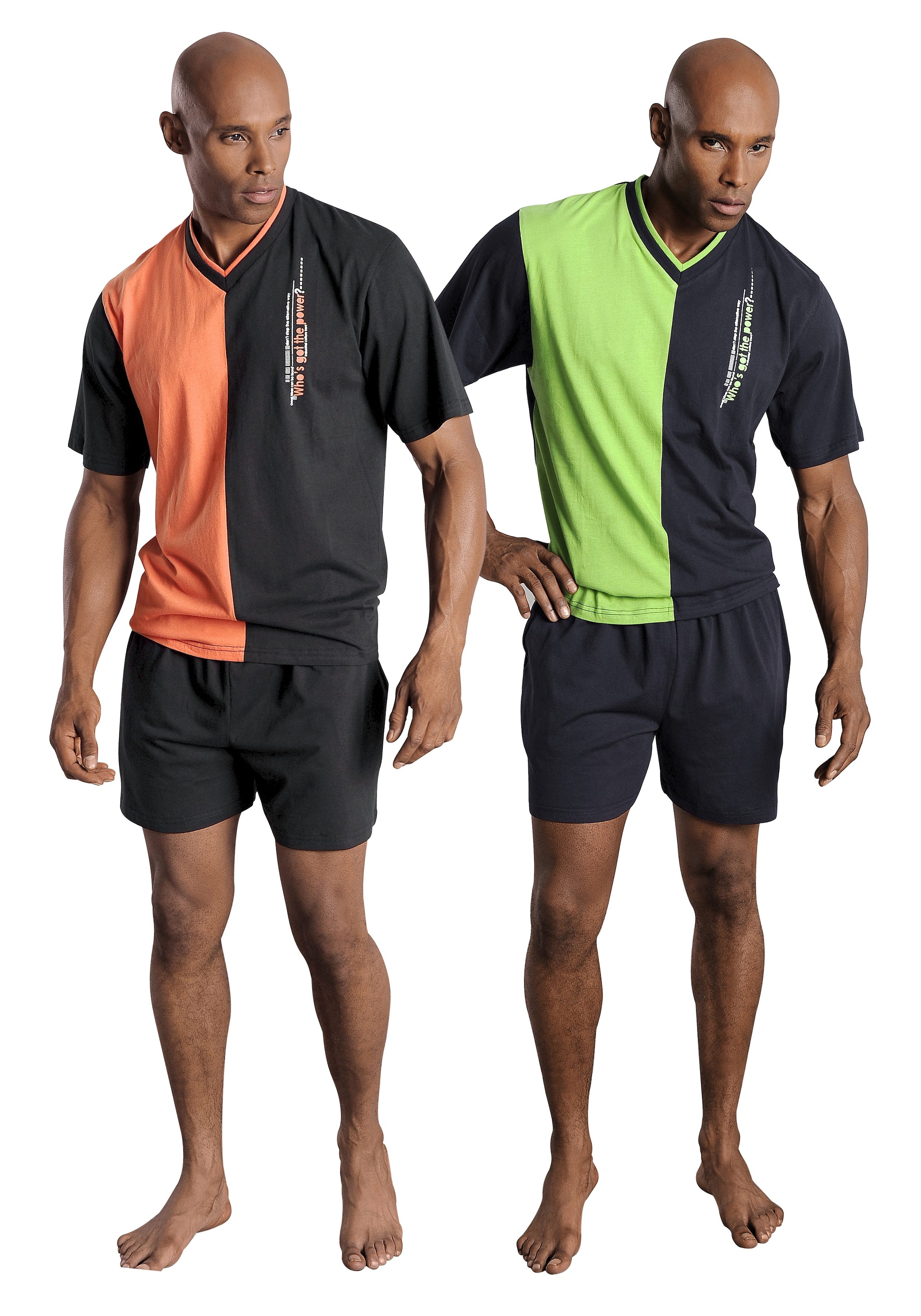 le jogger® Pyjama, (Packung, 4 tlg., 2 Stück), mit 2-farbigem T-Shirt