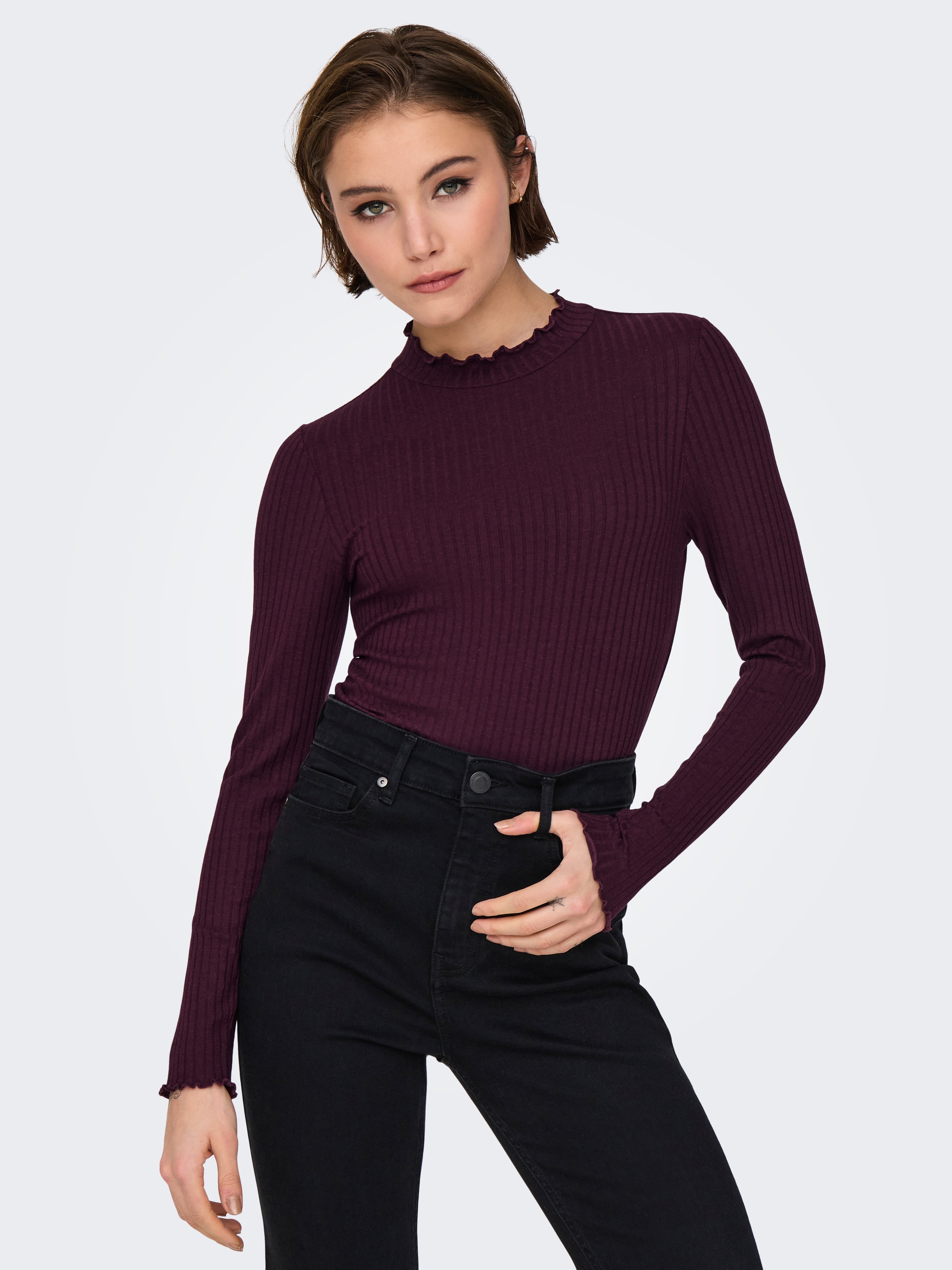 JDY Langarmbluse »JDYFRANSISKA L/S HIGHNECK TOP JRS NOOS« mit gewellten Säumen