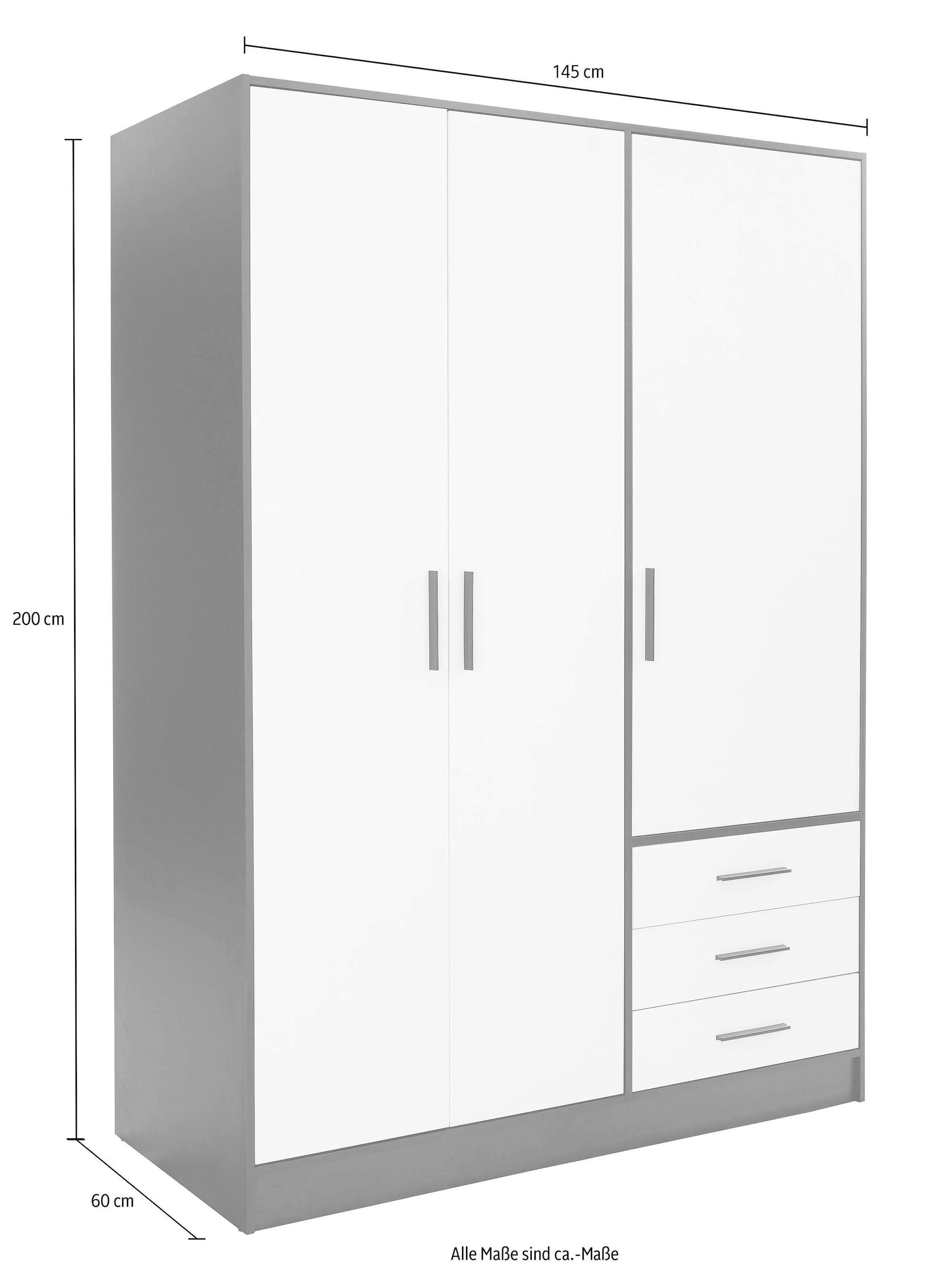 FORTE Kleiderschrank »Jupiter, Made in Europe, mit Schubladen«, (Masse (T/H): 60/200 cm), Stauraum, 2 Breiten, 4 Farben, Schubladen, variable Einlegeböden