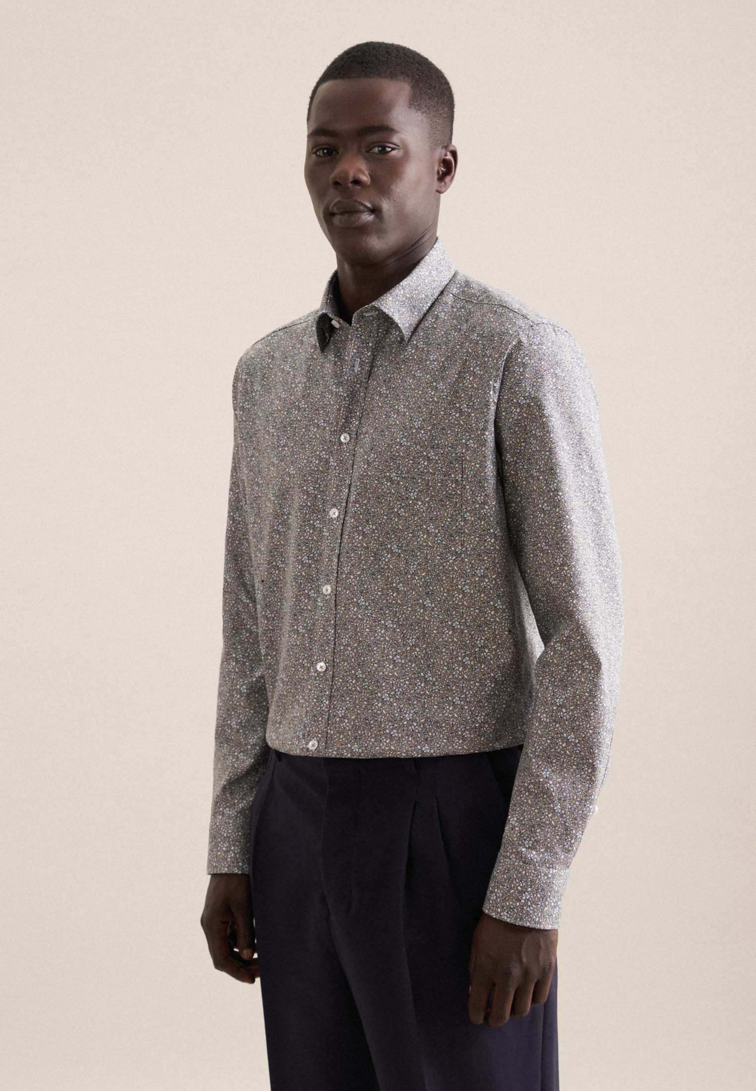 seidensticker Businesshemd »Regular« Regular Langarm Covered-Button-Down-Kragen Floral