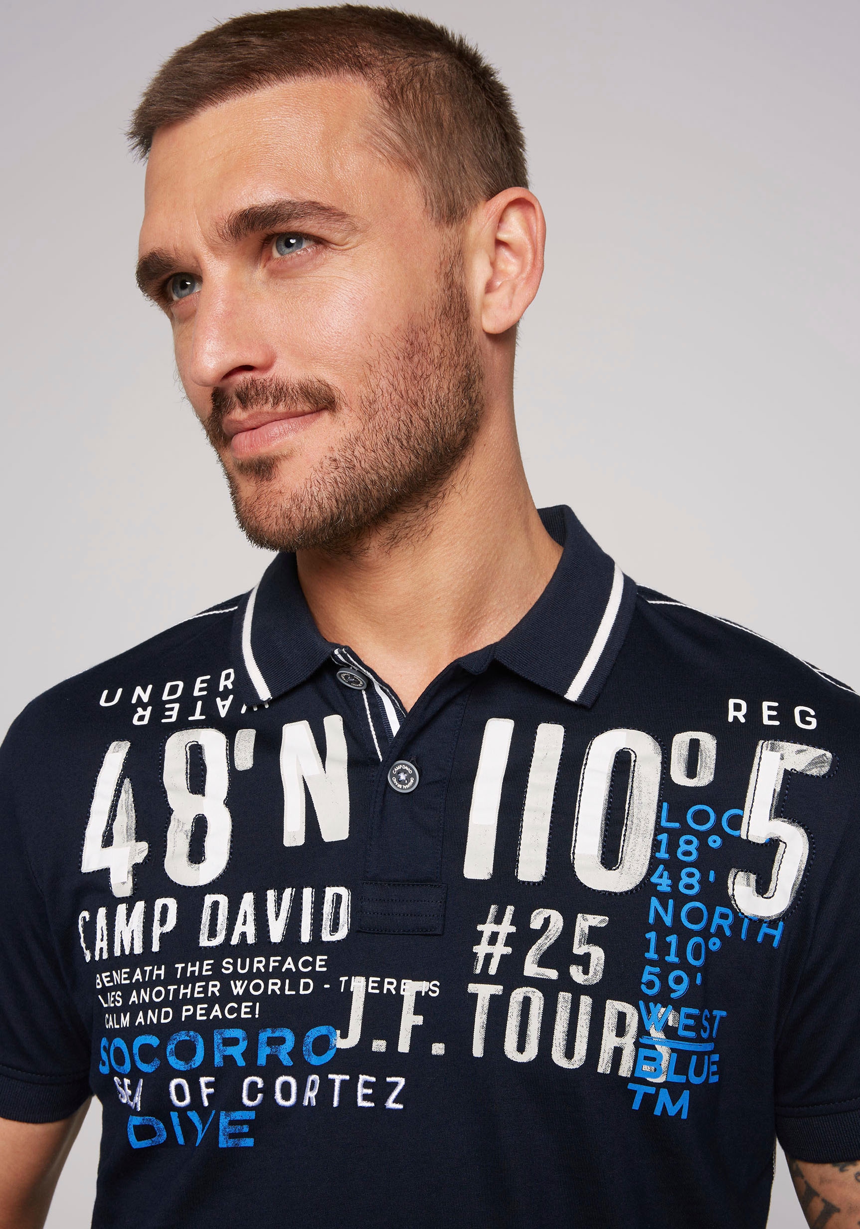 CAMP DAVID Poloshirt, mit oberen Druck kleinem online Rücken auf Jelmoli-Versand dem kaufen 