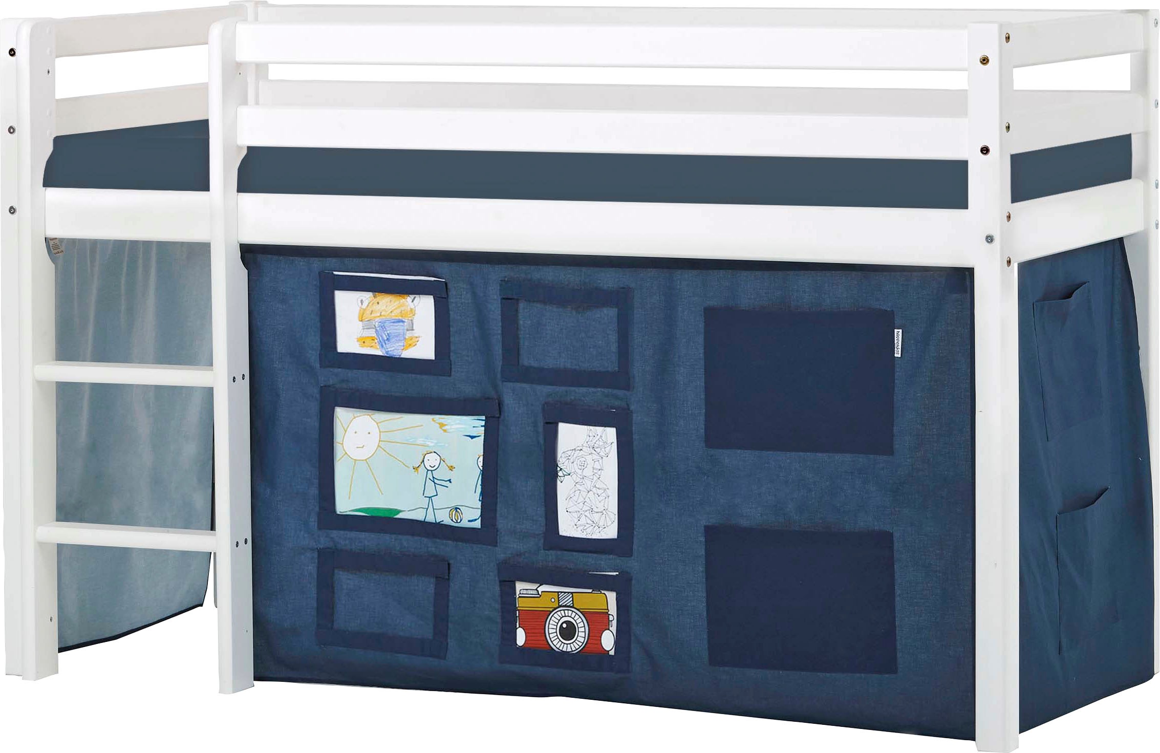 Hoppekids Hochbett »ECO Dream, Kinderbett, Spielbett, Halbhohes Bett aus Massivholz« inkl. Vorhang-Set Creator, Bettgrösse & Matratze wählbar