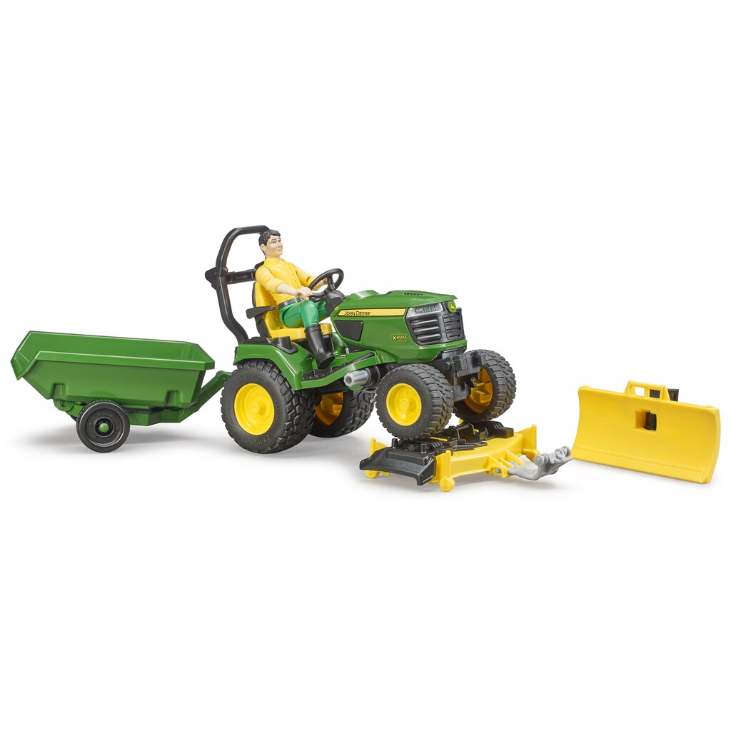 Bruder® Spielzeug-Traktor »bworld John Deere Aufsitzrasenmäher mit Anhänger und Gärtner (62104)«